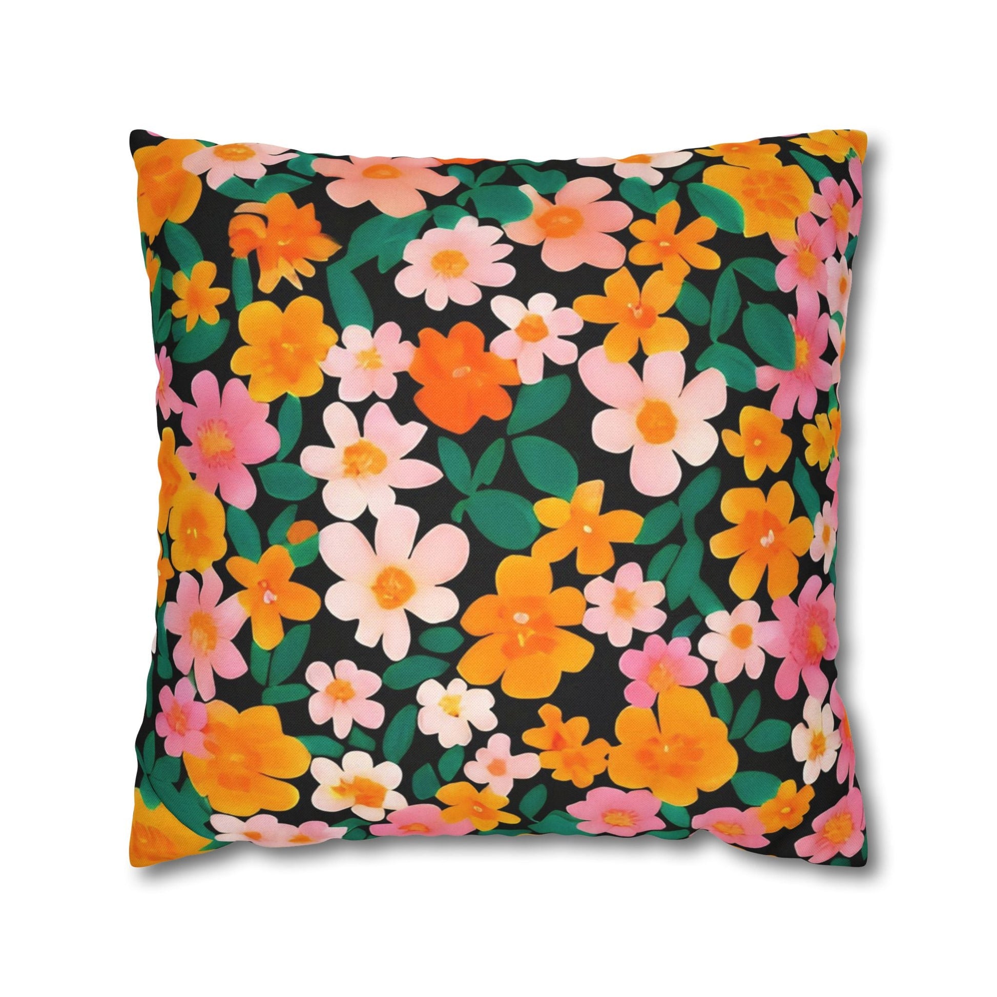 Vibrant Floral Black Throw Pillow, Artsulli - Art is Long, Life is Short, Home Decor, Size, 20" × 20", , , , , 12368605504506248047