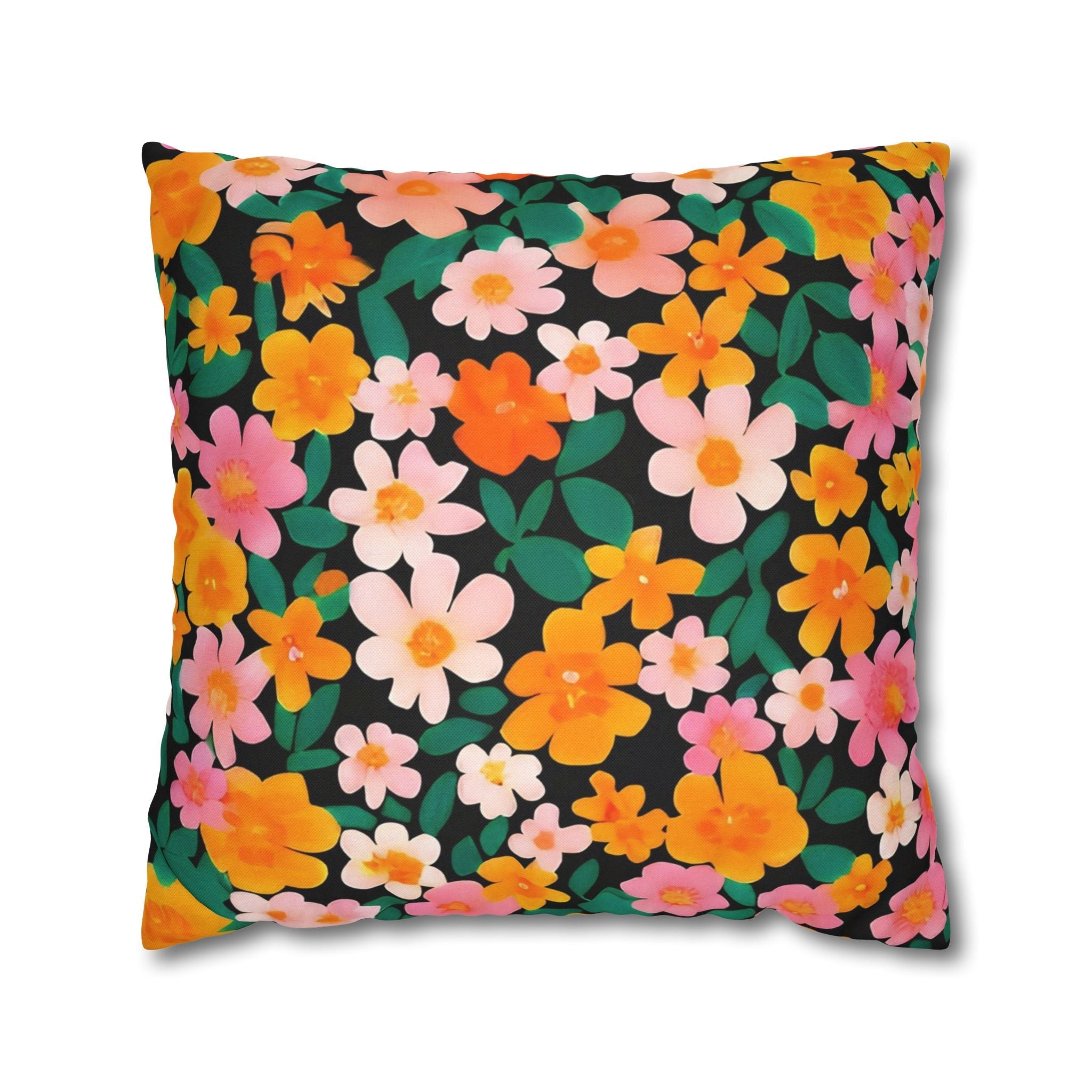 Vibrant Floral Black Throw Pillow, Artsulli - Art is Long, Life is Short, Home Decor, Size, 20" × 20", , , , , 12368605504506248047