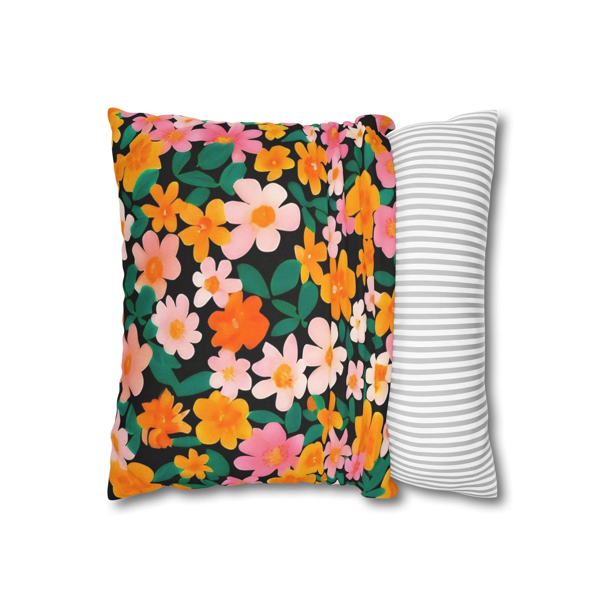Vibrant Floral Black Throw Pillow, Artsulli - Art is Long, Life is Short, Home Decor, , , , , , , 