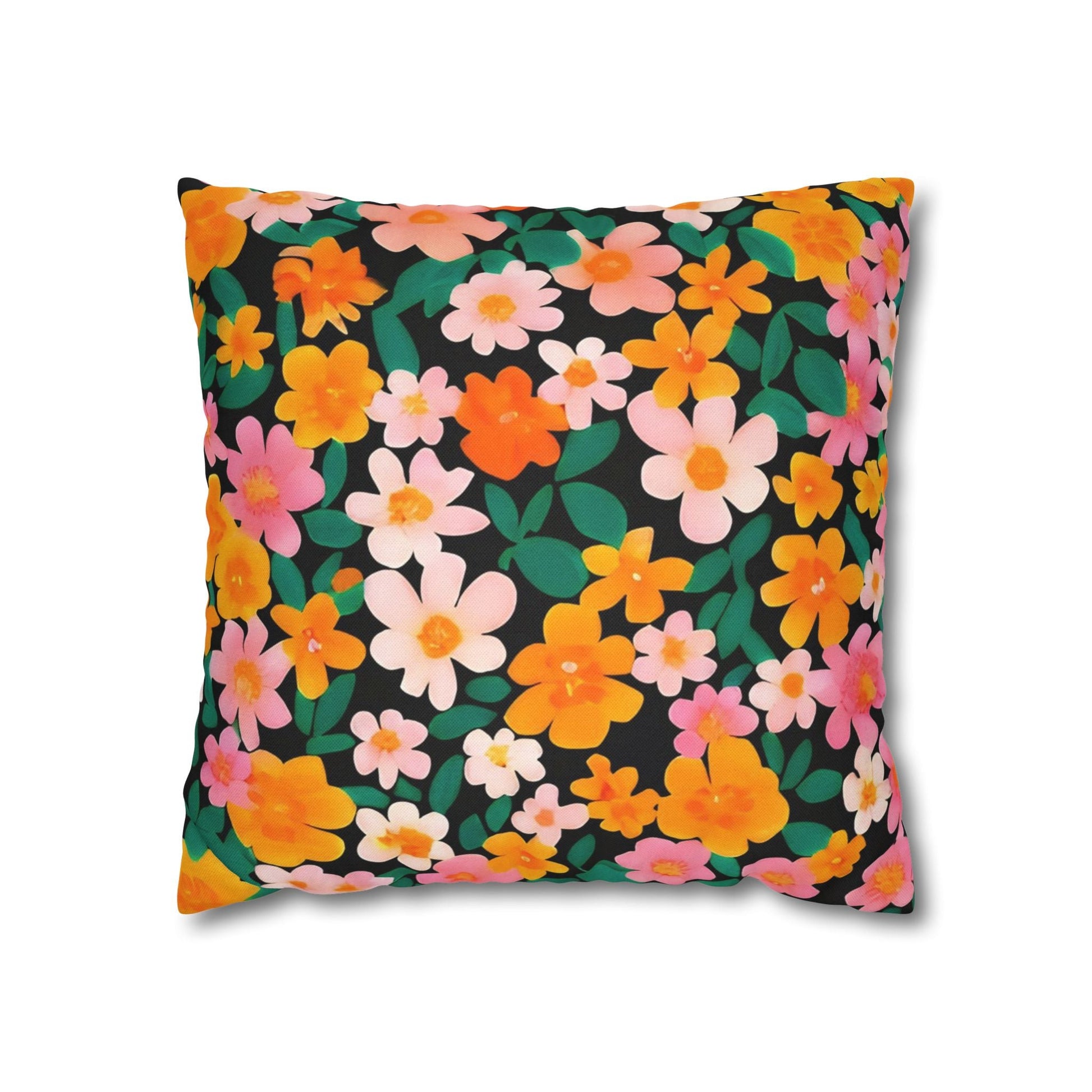 Vibrant Floral Black Throw Pillow, Artsulli - Art is Long, Life is Short, Home Decor, Size, 16" × 16", , , , , 31291385377859324496