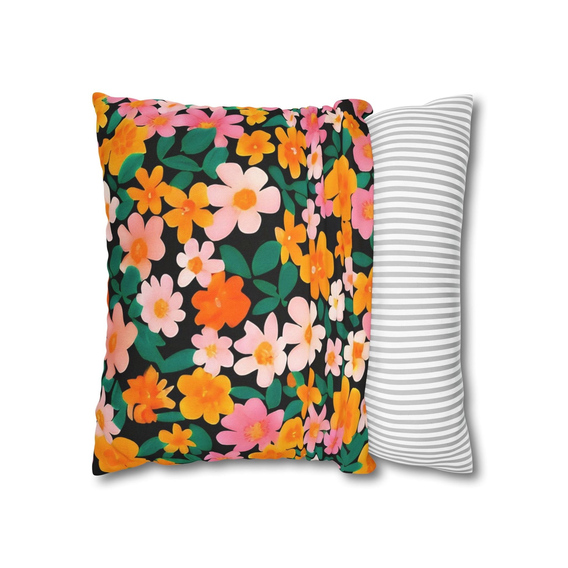 Vibrant Floral Black Throw Pillow, Artsulli - Art is Long, Life is Short, Home Decor, , , , , , , 