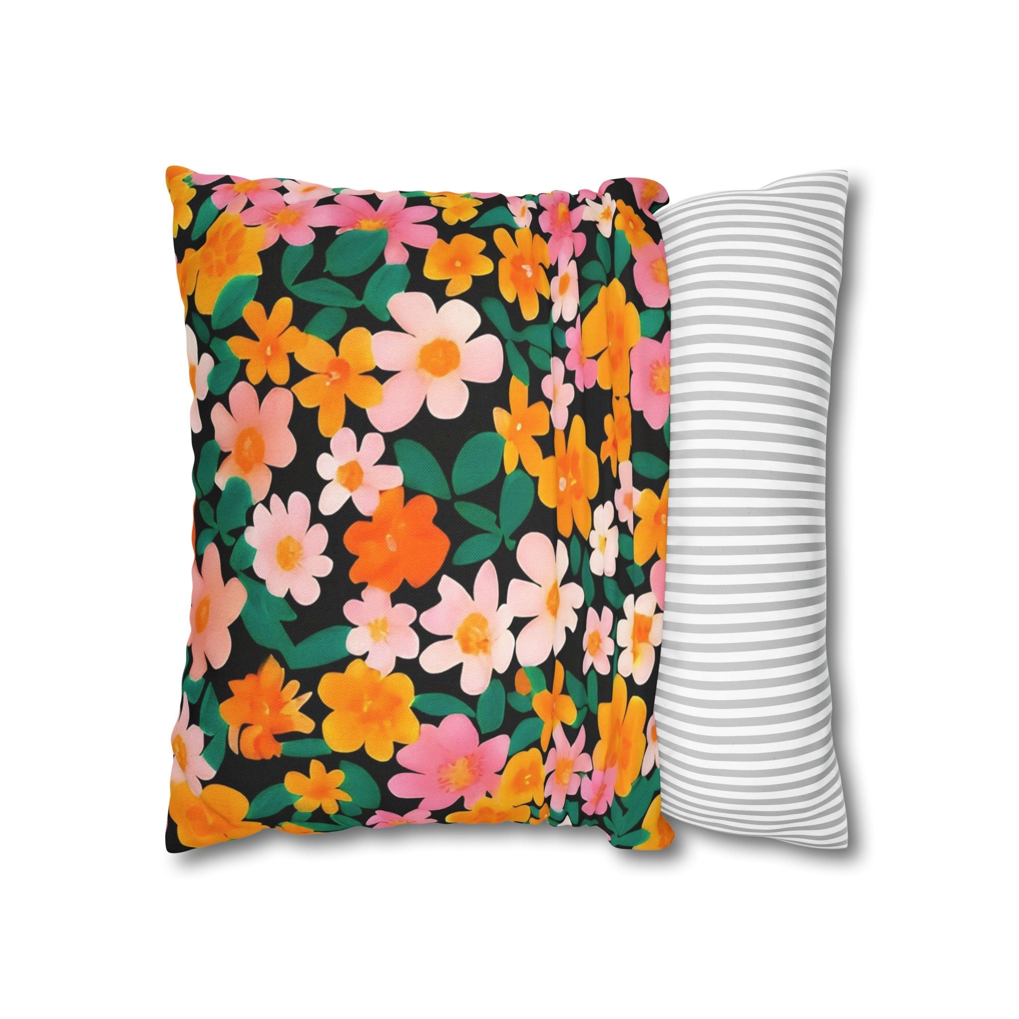 Vibrant Floral Black Throw Pillow, Artsulli - Art is Long, Life is Short, Home Decor, , , , , , , 