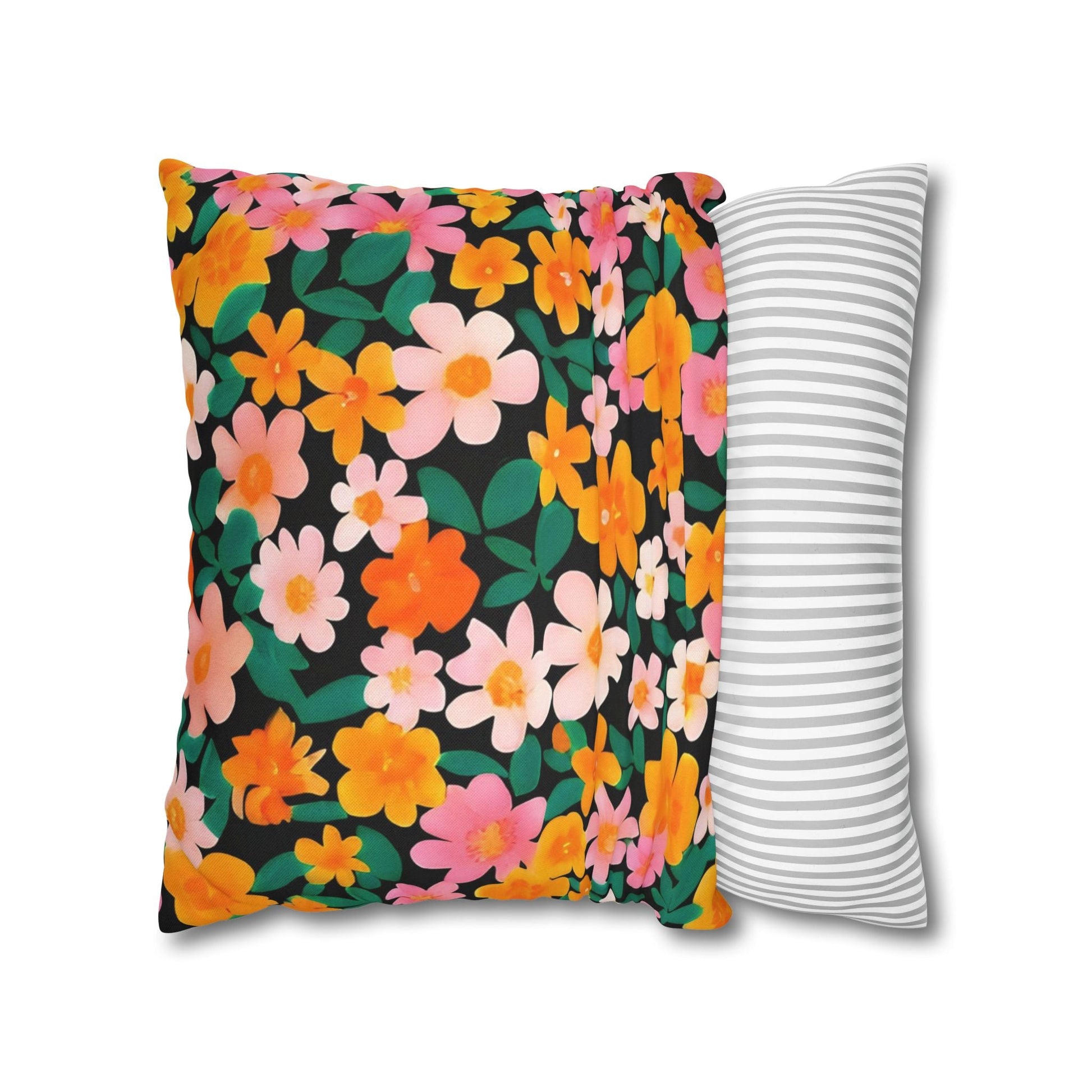 Vibrant Floral Black Throw Pillow, Artsulli - Art is Long, Life is Short, Home Decor, , , , , , , 