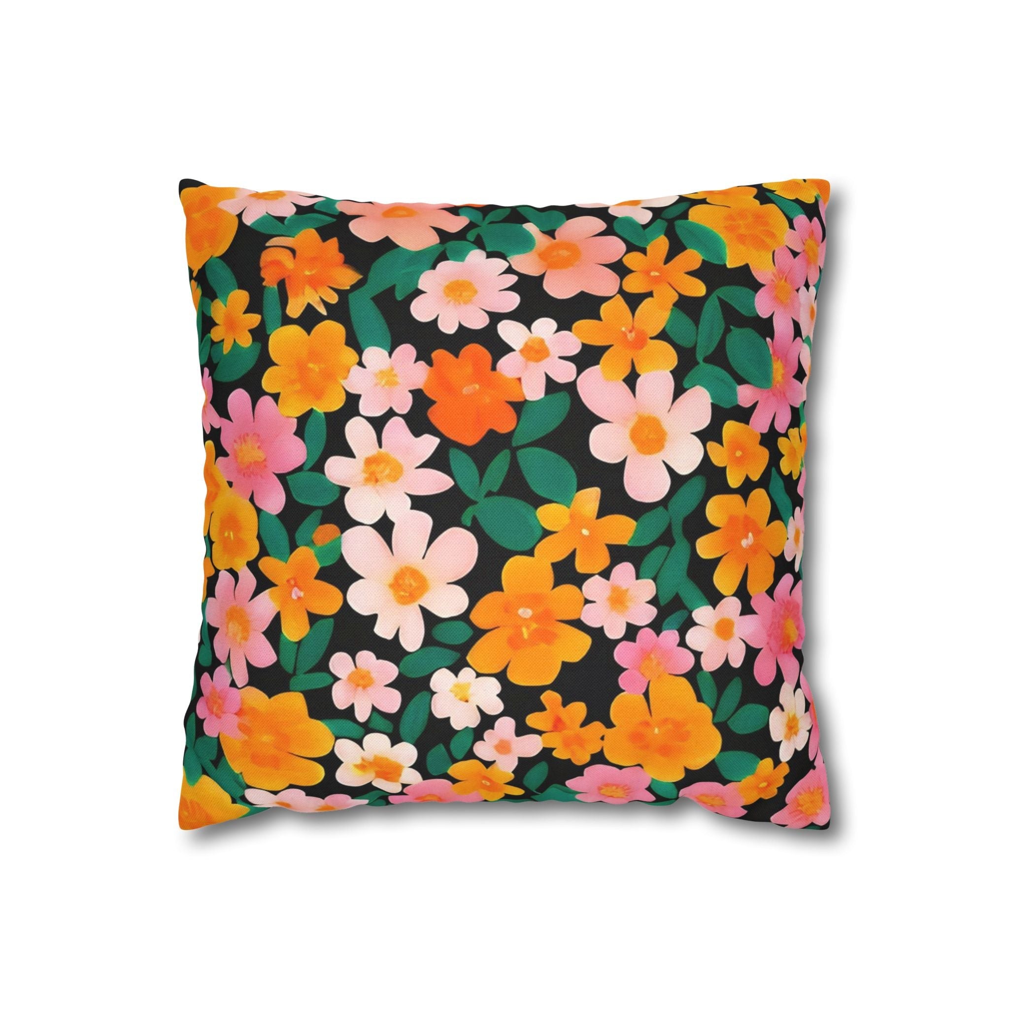 Vibrant Floral Black Throw Pillow, Artsulli - Art is Long, Life is Short, Home Decor, Size, 14" × 14", , , , , 31446679702784961326