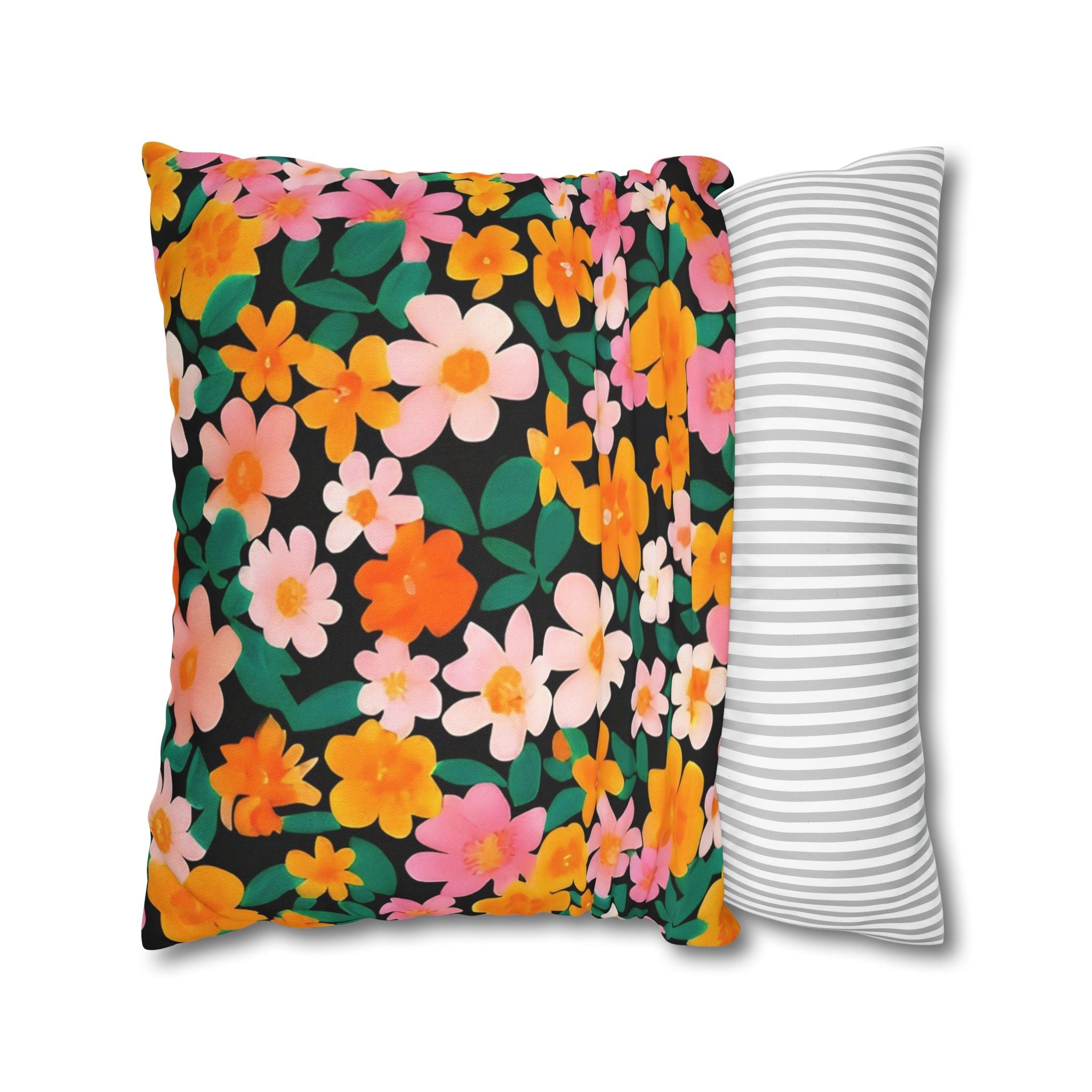 Vibrant Floral Black Throw Pillow, Artsulli - Art is Long, Life is Short, Home Decor, , , , , , , 