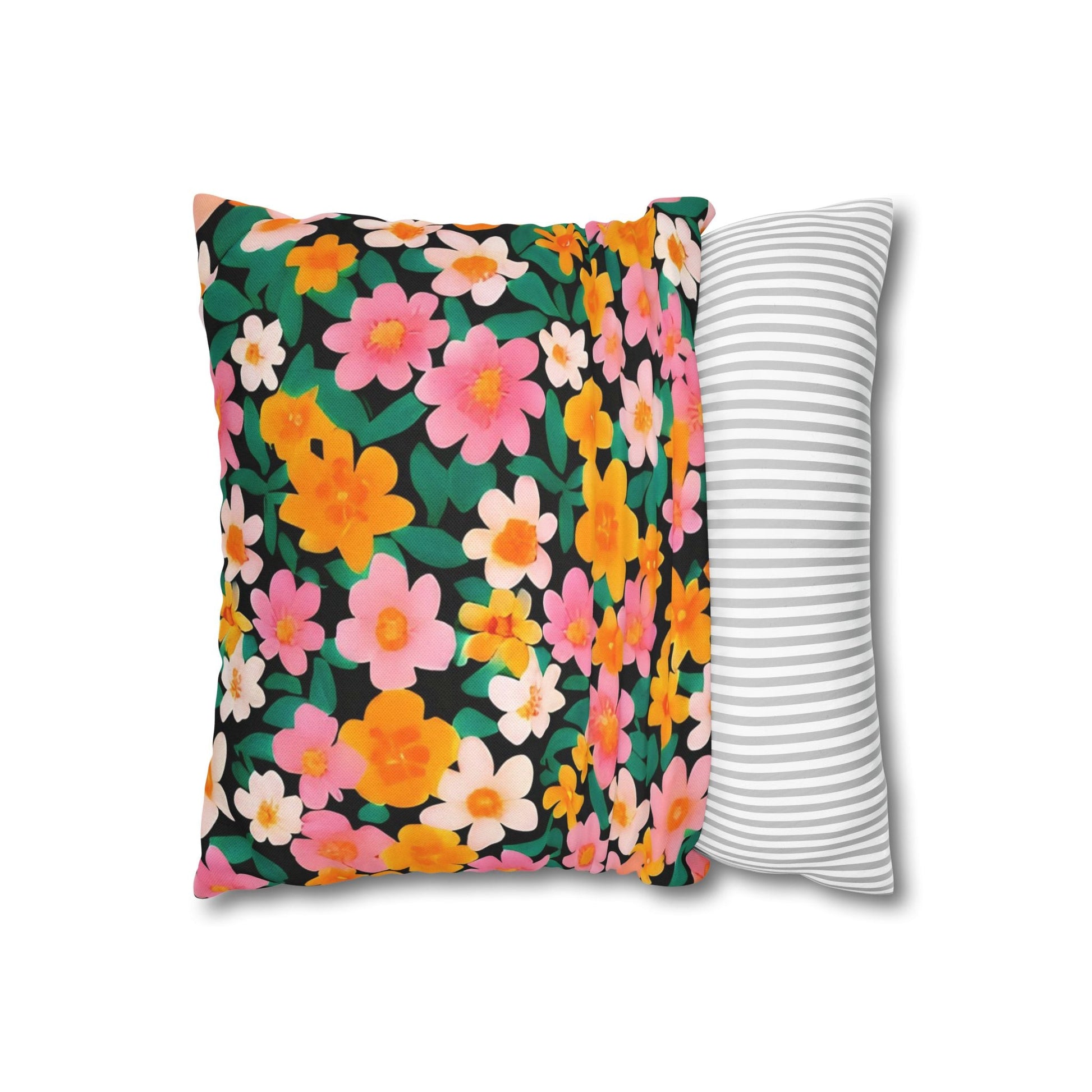 Vibrant Floral Black Throw Pillow, Artsulli - Art is Long, Life is Short, Home Decor, , , , , , , 