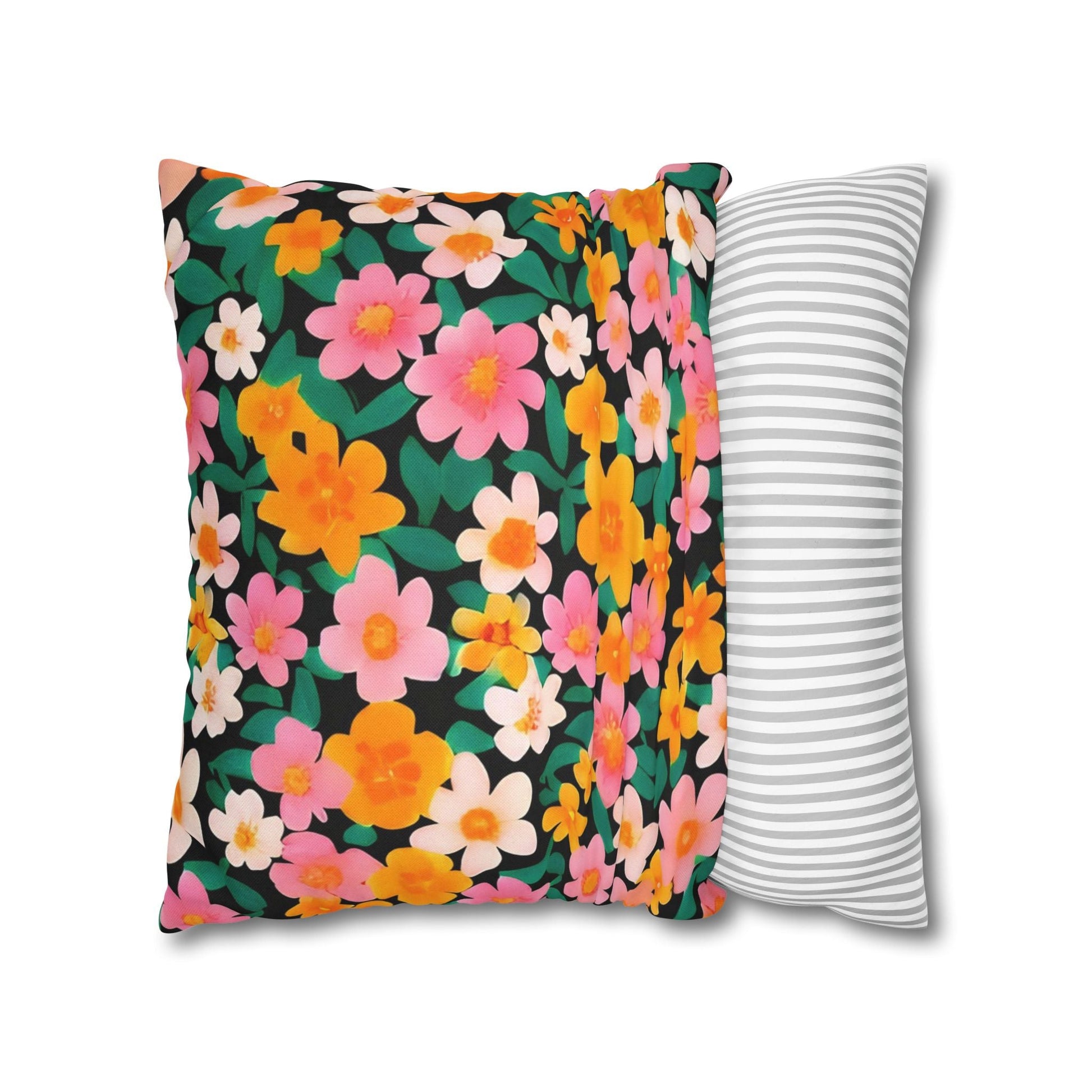 Vibrant Floral Black Throw Pillow, Artsulli - Art is Long, Life is Short, Home Decor, , , , , , , 