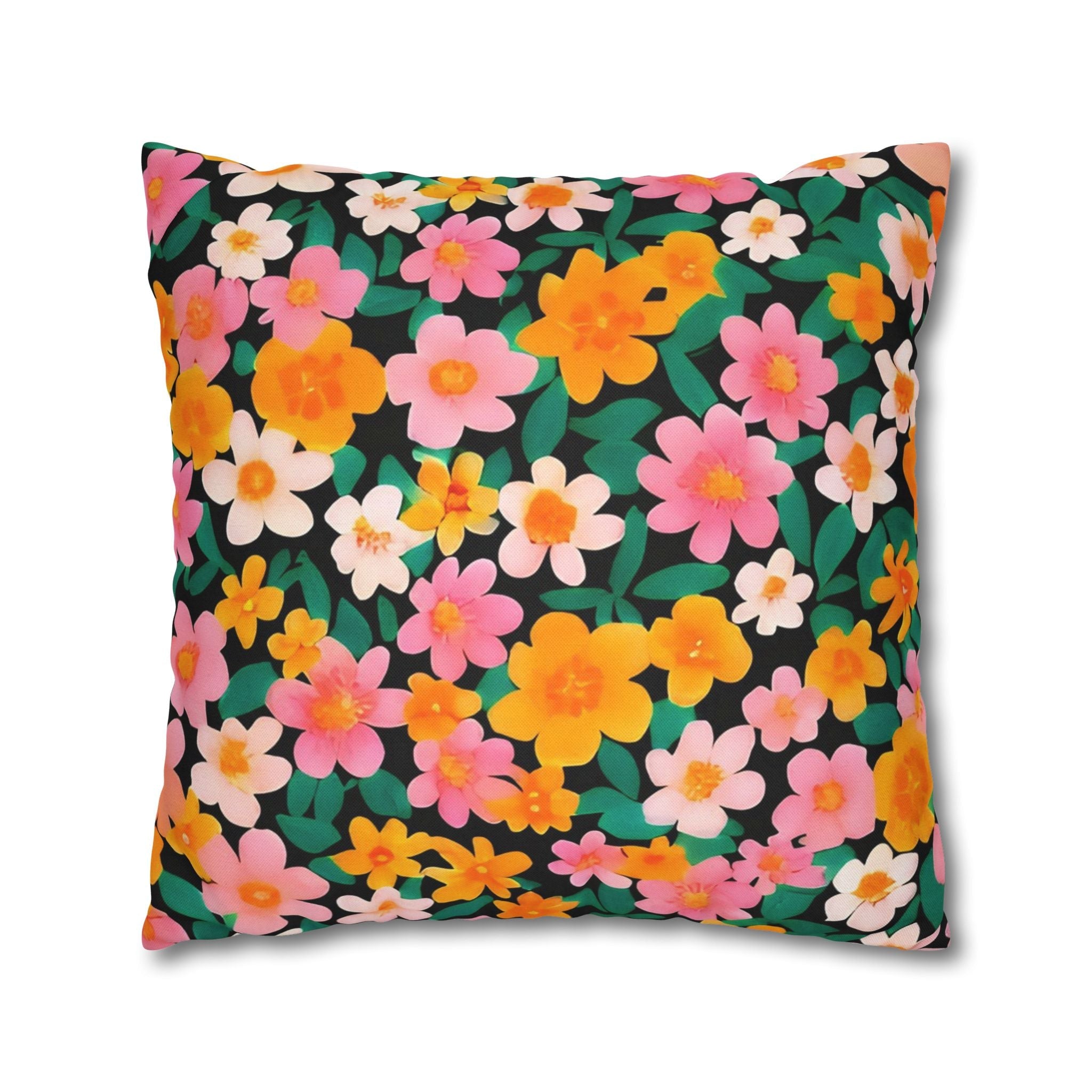 Vibrant Floral Black Throw Pillow, Artsulli - Art is Long, Life is Short, Home Decor, , , , , , , 