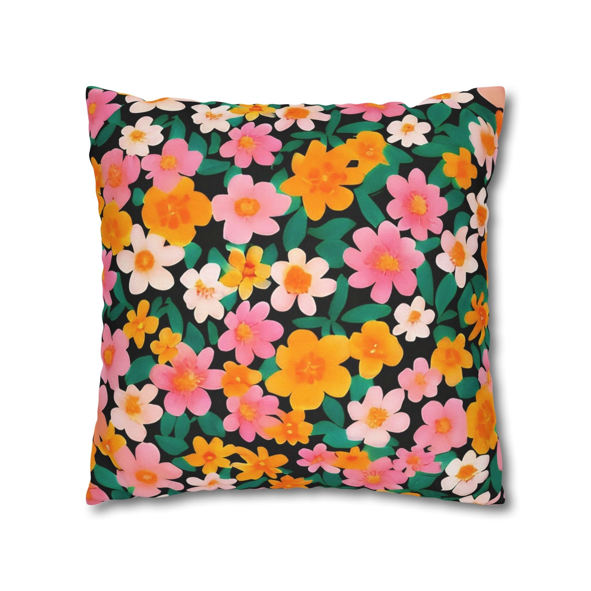 Printify Vibrant Floral Black Throw Pillow 2025