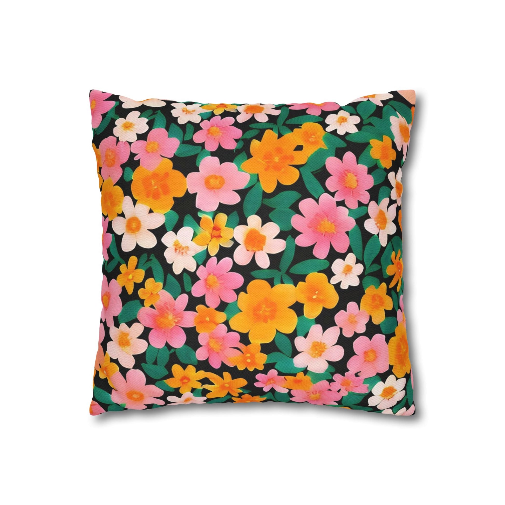 Vibrant Floral Black Throw Pillow, Artsulli - Art is Long, Life is Short, Home Decor, , , , , , , 