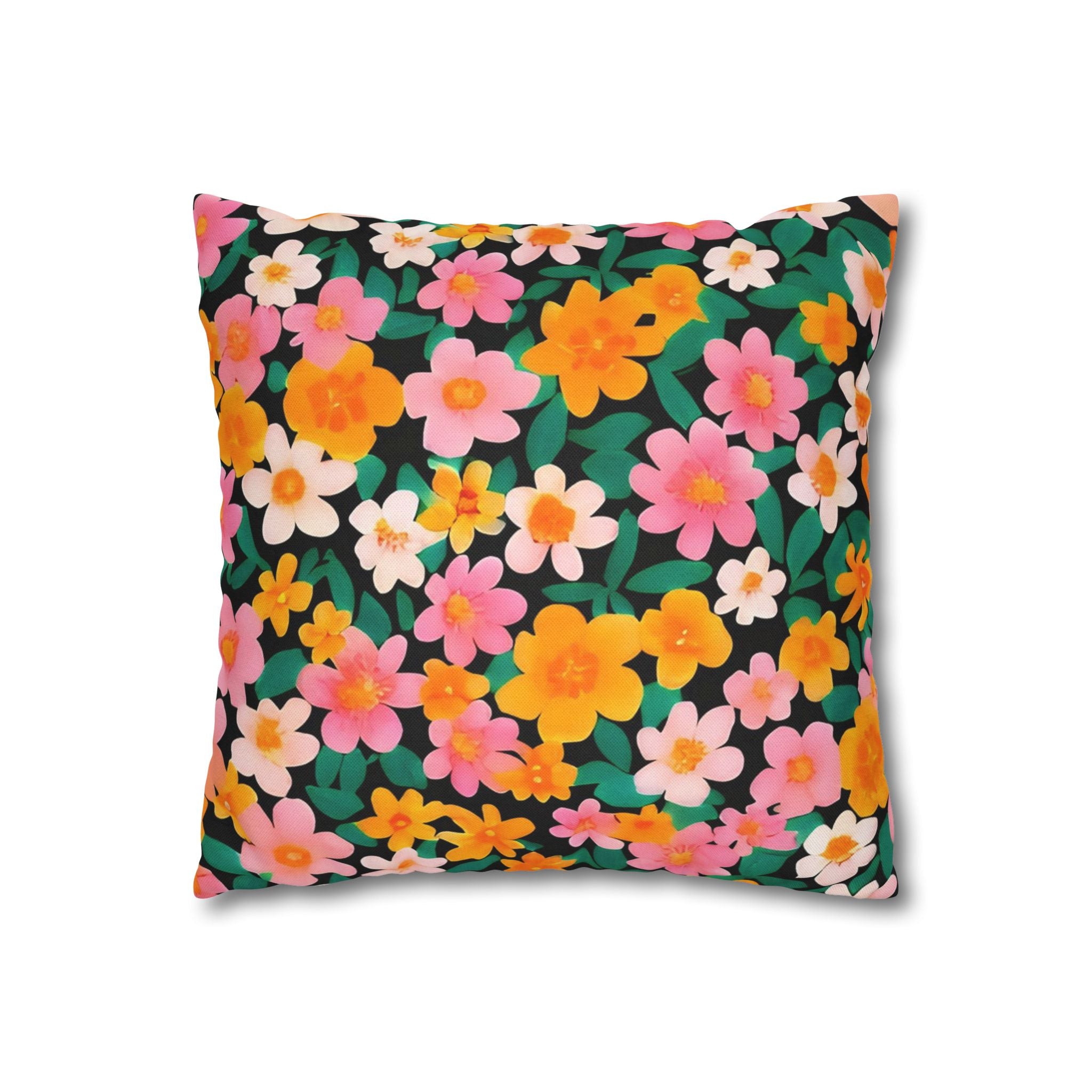 Vibrant Floral Black Throw Pillow, Artsulli - Art is Long, Life is Short, Home Decor, , , , , , , 