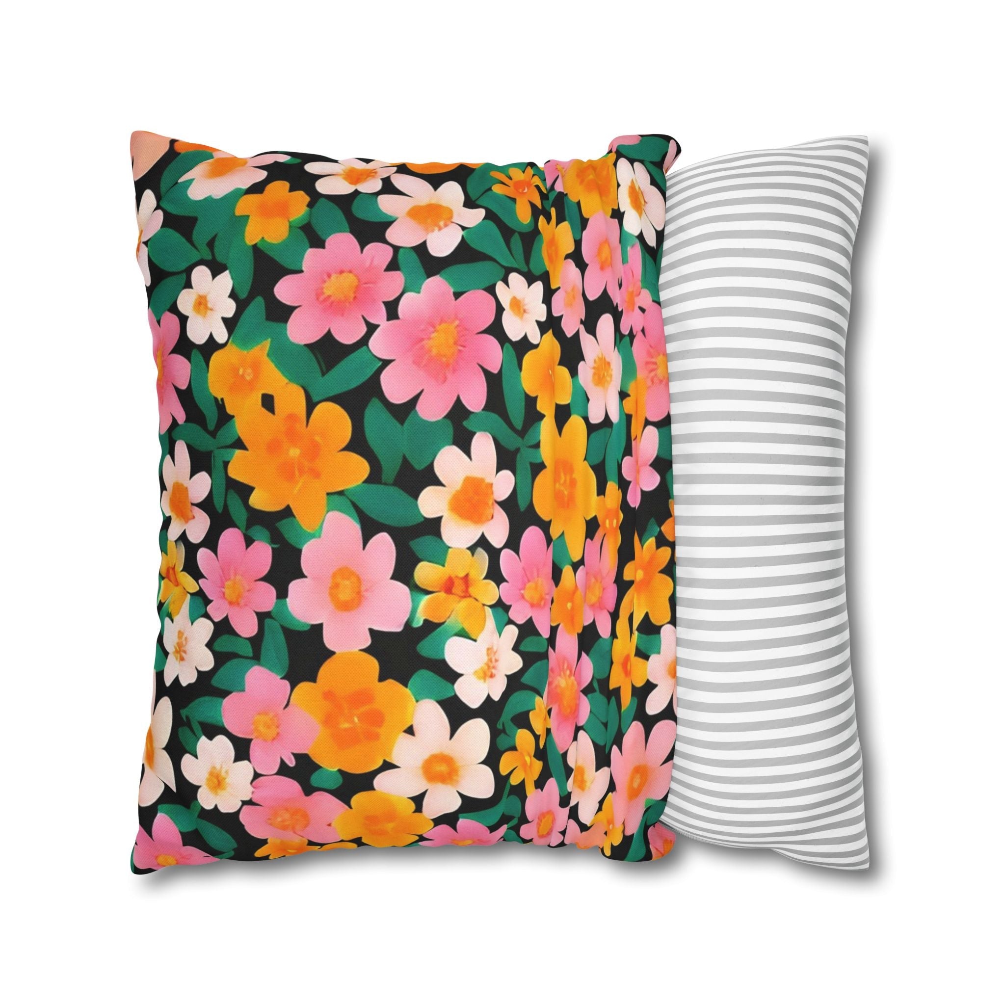 Vibrant Floral Black Throw Pillow, Artsulli - Art is Long, Life is Short, Home Decor, , , , , , , 