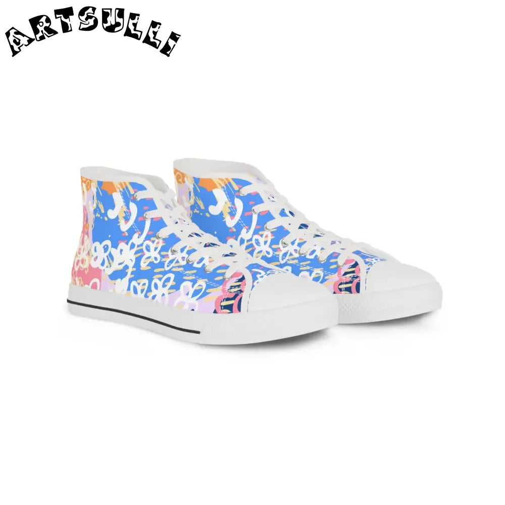 Vibrant Floral Breathable Polyester Canvas High Tops, Artsulli - Art is Long, Life is Short, Shoes, Size, US 5, Color, White sole, , , 22475390927677731453