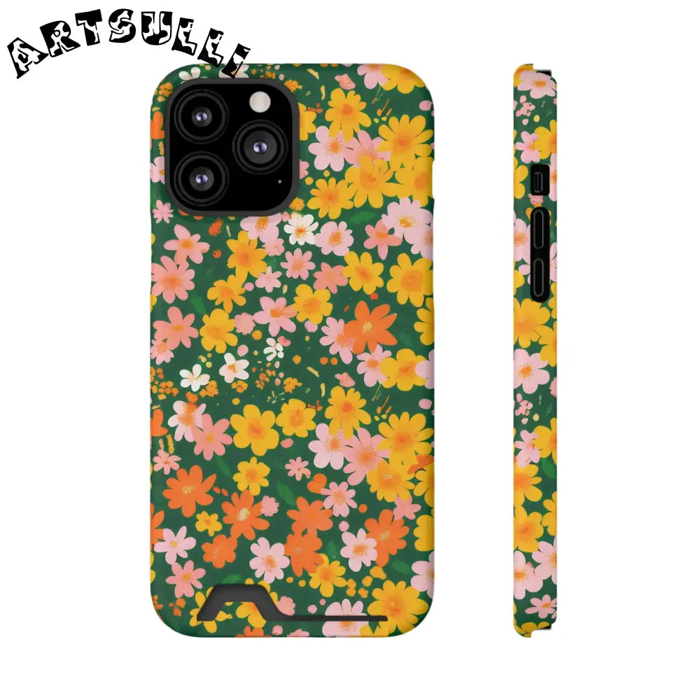 Vibrant Floral Cardholder Phone Case, Artsulli - Art is Long, Life is Short, Phone Case, Size, iPhone 13 Pro Max, Surface, Matte, Shape, With gift packaging, 17754742520205685475