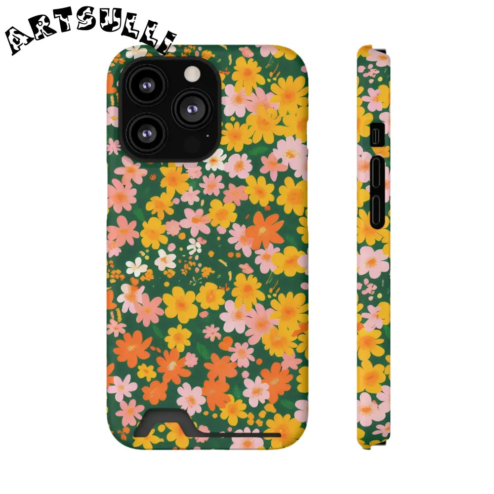 Vibrant Floral Cardholder Phone Case, Artsulli - Art is Long, Life is Short, Phone Case, Size, iPhone 13 Pro, Surface, Matte, Shape, Without gift packaging, 15222072523336777287