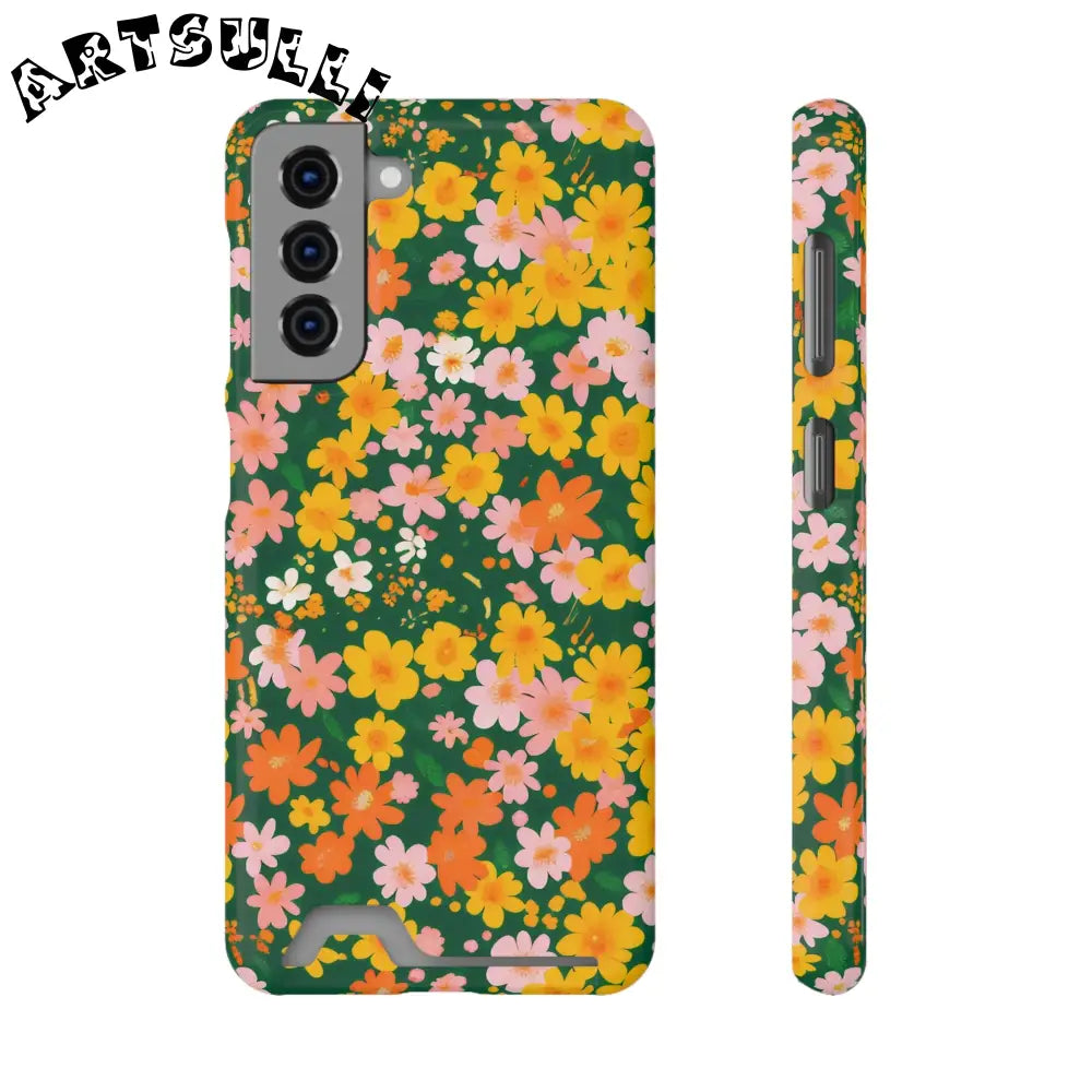 Vibrant Floral Cardholder Phone Case, Artsulli - Art is Long, Life is Short, Phone Case, Size, Samsung Galaxy S21, Surface, Glossy, Shape, Without gift packaging, 22198623946634328948