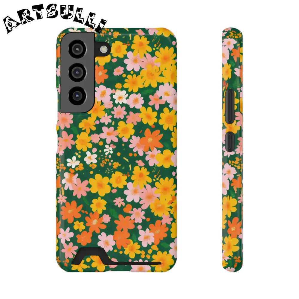 Vibrant Floral Cardholder Phone Case, Artsulli - Art is Long, Life is Short, Phone Case, Size, Samsung Galaxy S22, Surface, Glossy, Shape, Without gift packaging, 11108965696546044713