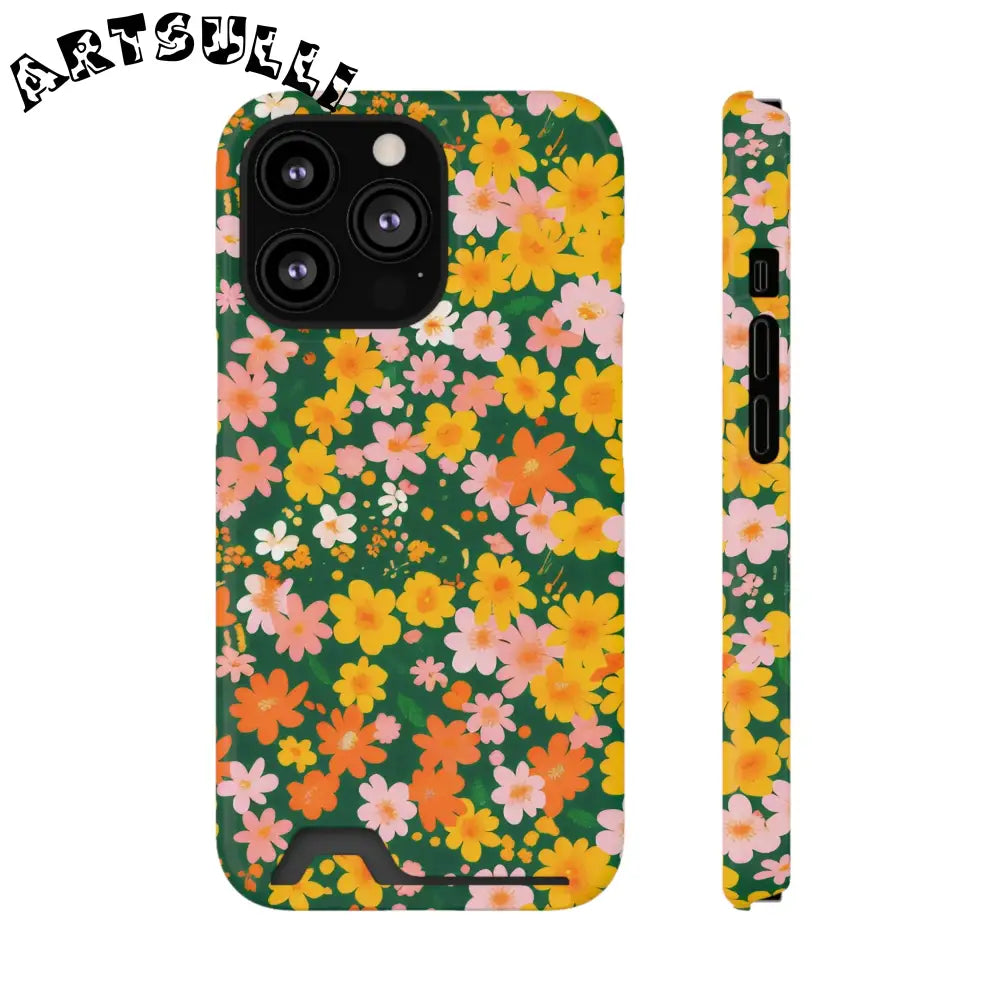 Vibrant Floral Cardholder Phone Case, Artsulli - Art is Long, Life is Short, Phone Case, Size, iPhone 13 Pro, Surface, Glossy, Shape, Without gift packaging, 17175300867338765055