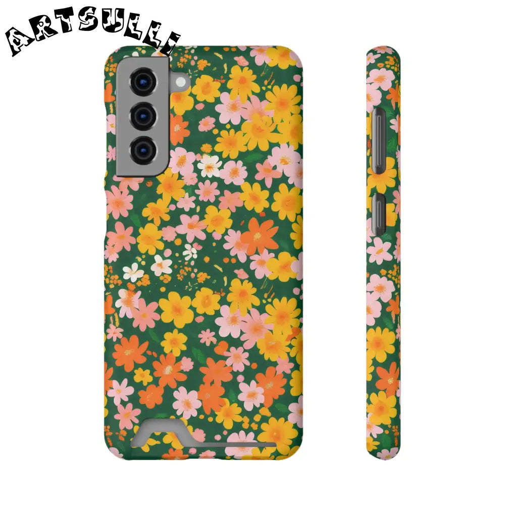 Vibrant Floral Cardholder Phone Case, Artsulli - Art is Long, Life is Short, Phone Case, Size, Samsung Galaxy S21, Surface, Matte, Shape, Without gift packaging, 28553567915860938595