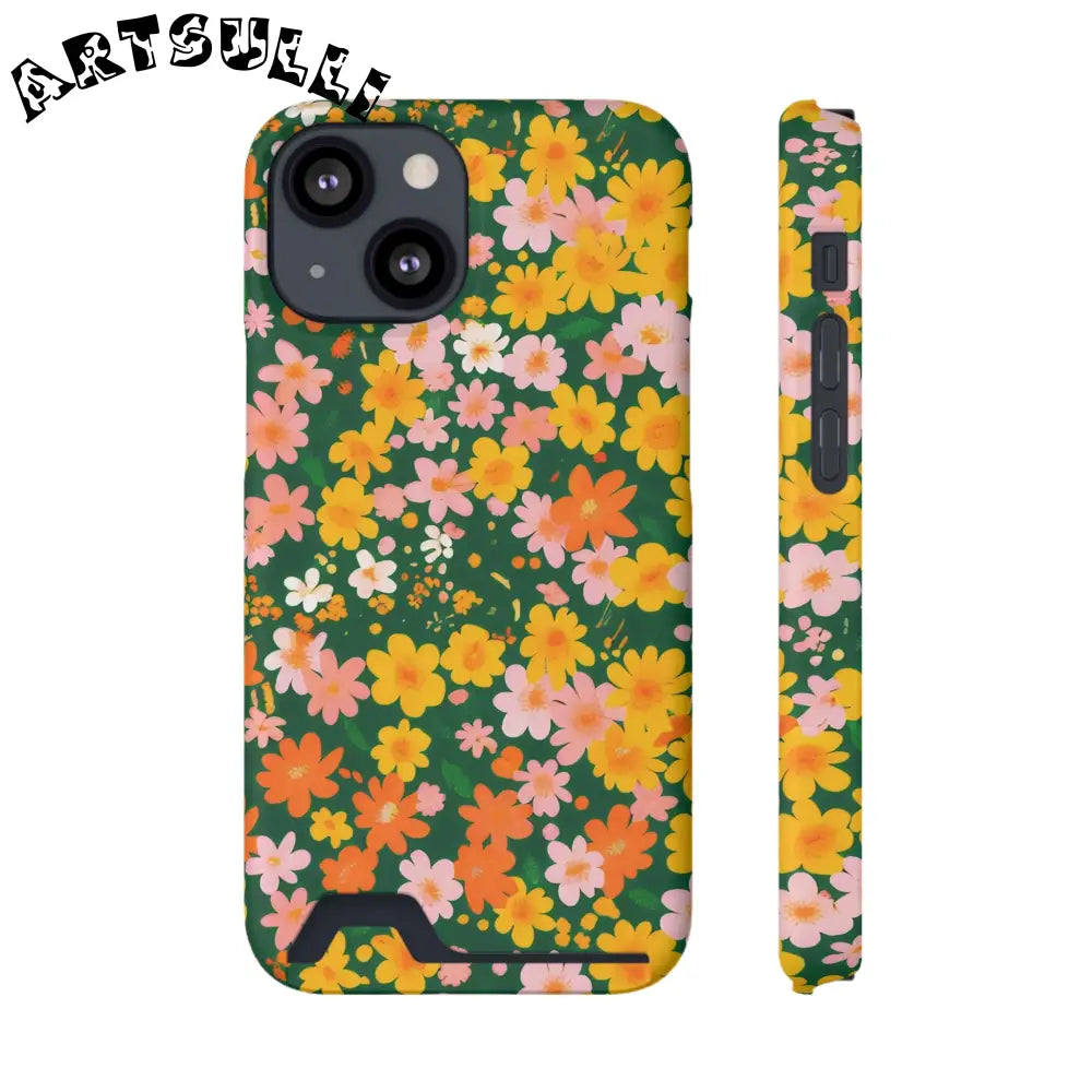 Vibrant Floral Cardholder Phone Case, Artsulli - Art is Long, Life is Short, Phone Case, Size, iPhone 13 Mini, Surface, Matte, Shape, Without gift packaging, 10499521892005611853