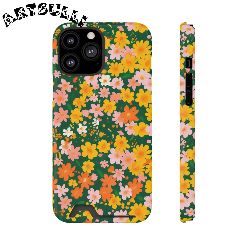 Vibrant Floral Cardholder Phone Case, Artsulli - Art is Long, Life is Short, Phone Case, Size, iPhone 13 Pro Max, Surface, Glossy, Shape, Without gift packaging, 33518748620213468721