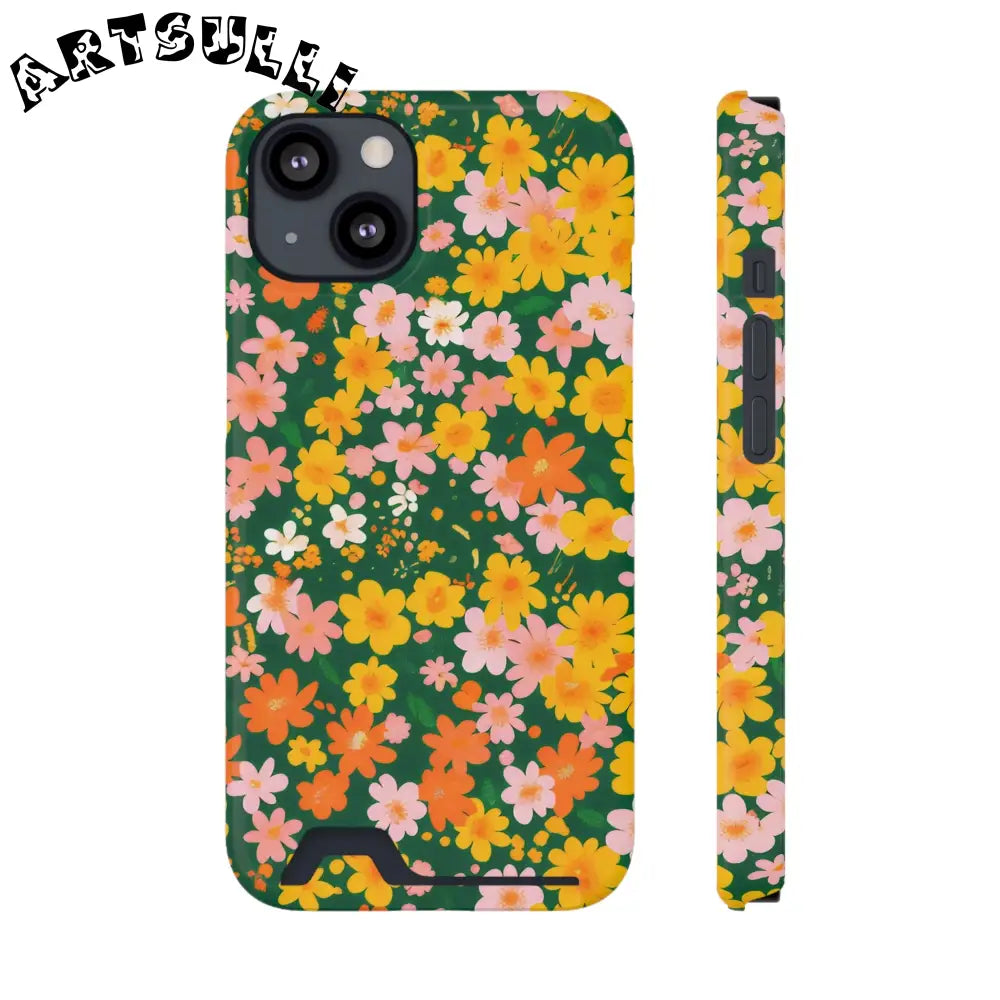 Vibrant Floral Cardholder Phone Case, Artsulli - Art is Long, Life is Short, Phone Case, Size, iPhone 13, Surface, Glossy, Shape, Without gift packaging, 13520593781636128369