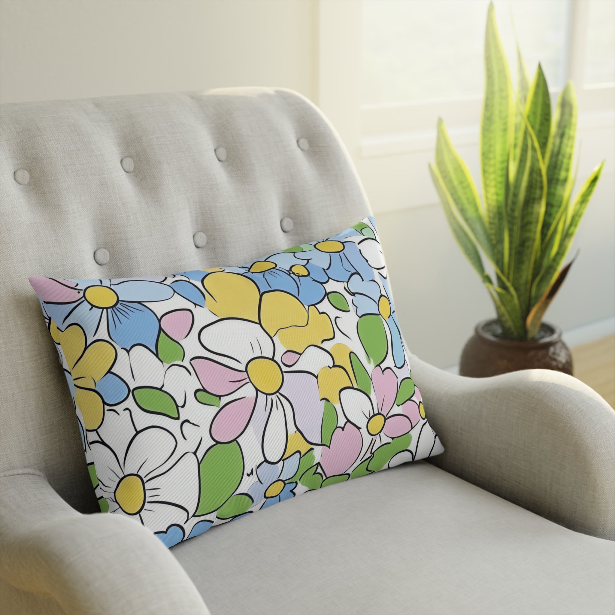 Vibrant Floral Cotton Throw Pillow, Artsulli - Art is Long, Life is Short, Home Decor, , , , , , , 