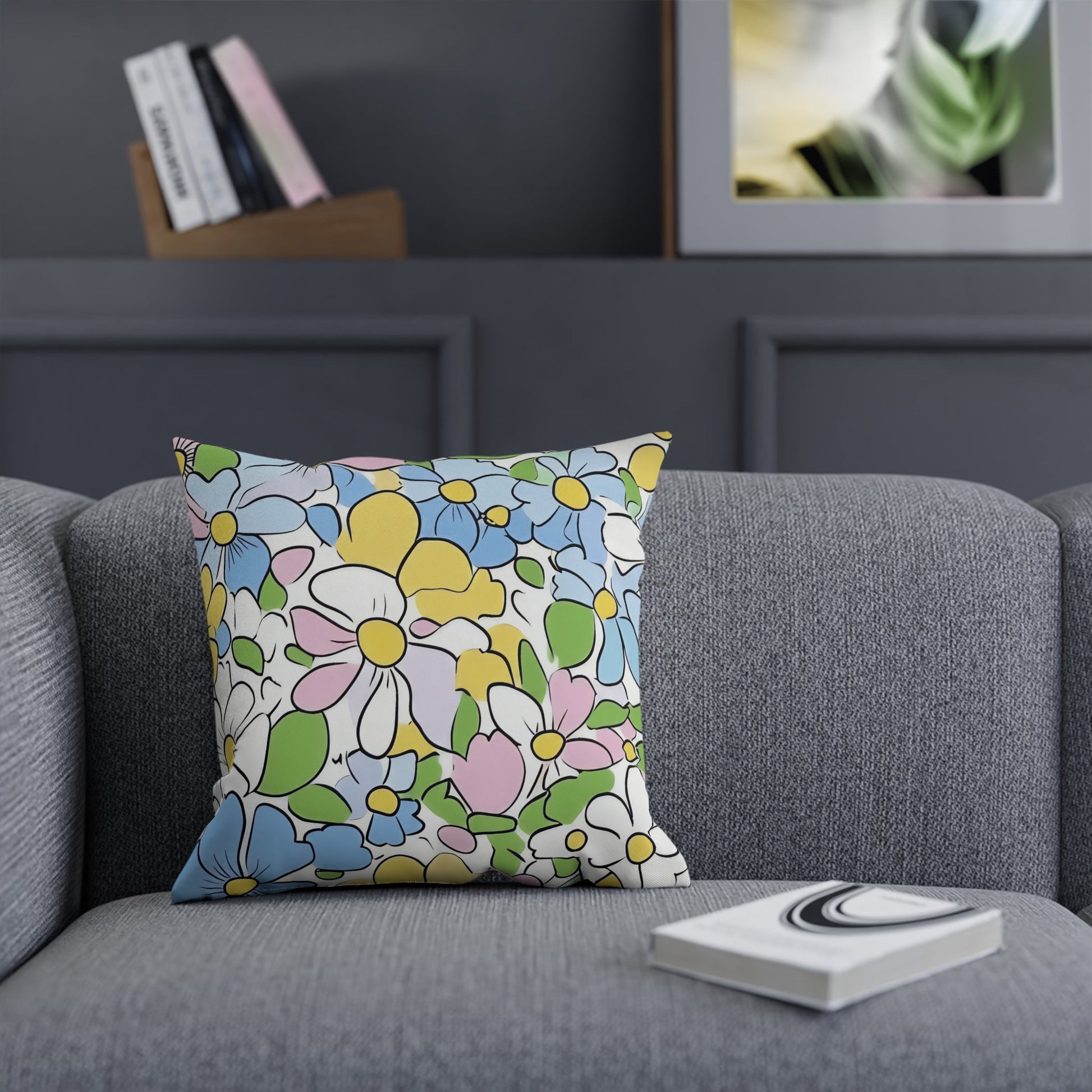 Vibrant Floral Cotton Throw Pillow, Artsulli - Art is Long, Life is Short, Home Decor, , , , , , , 