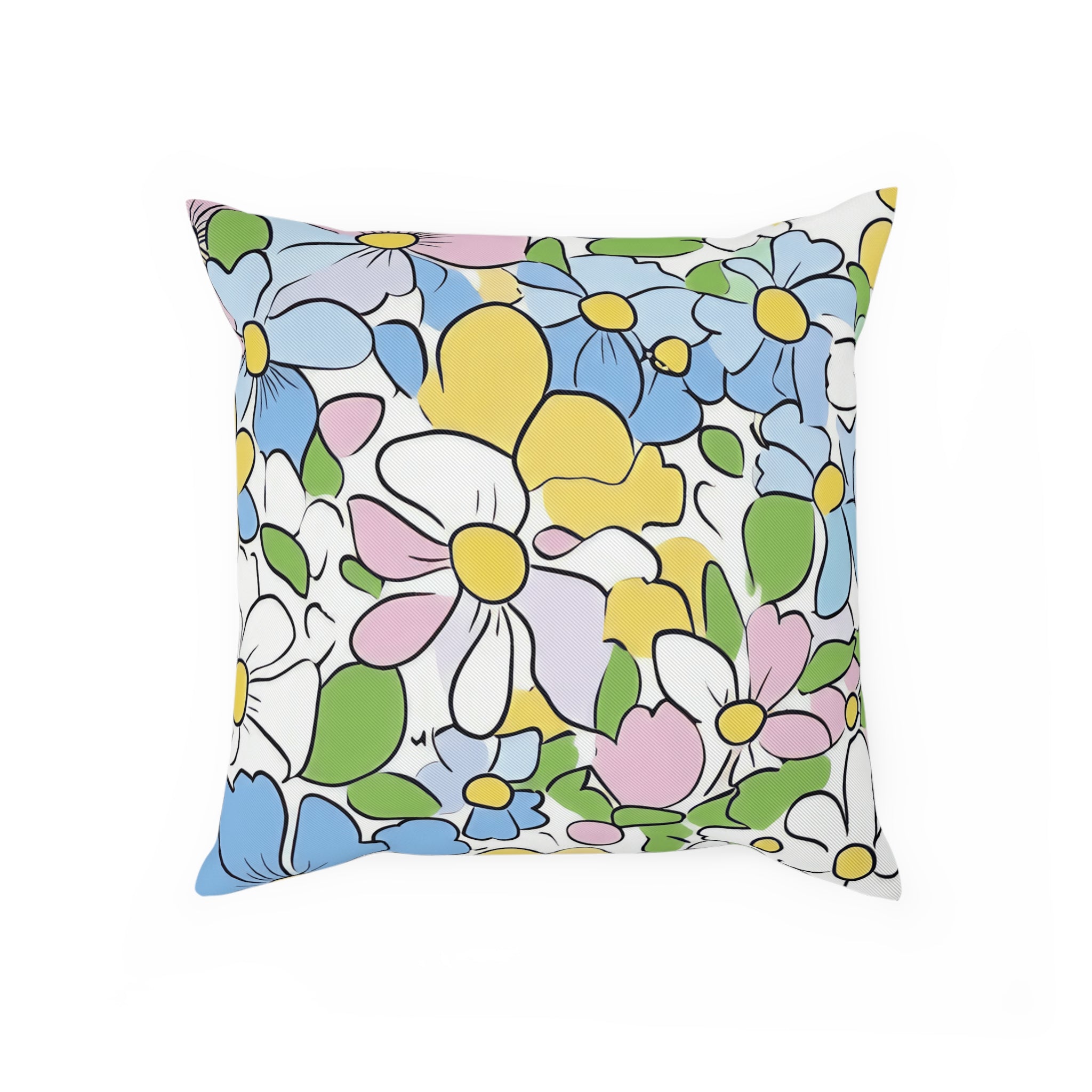 Vibrant Floral Cotton Throw Pillow, Artsulli - Art is Long, Life is Short, Home Decor, Size, 15.7" × 15.7", , , , , 85935297874399929304