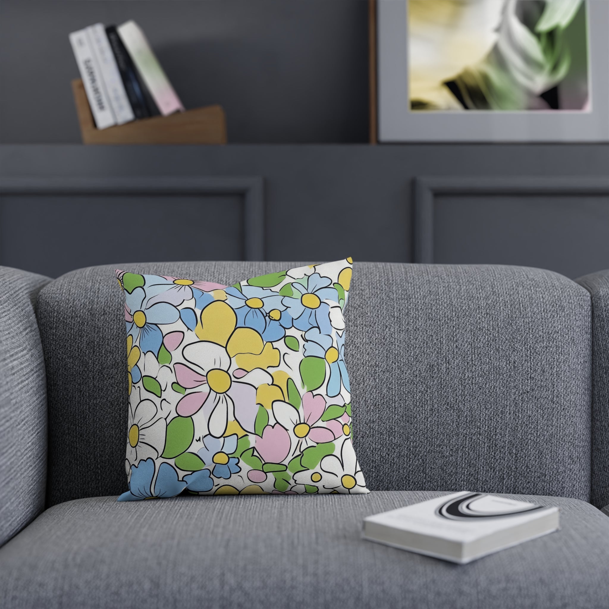 Vibrant Floral Cotton Throw Pillow, Artsulli - Art is Long, Life is Short, Home Decor, , , , , , , 