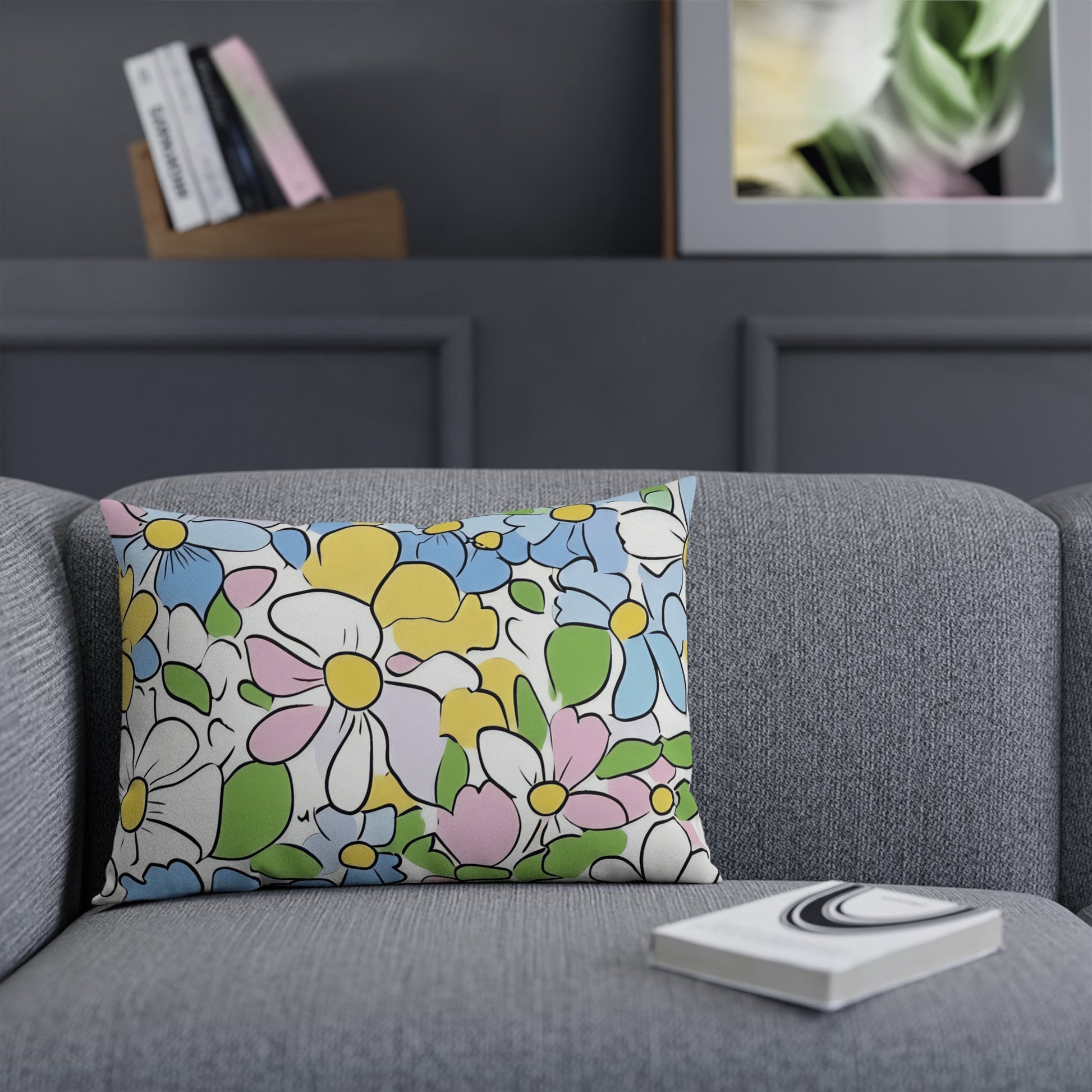 Vibrant Floral Cotton Throw Pillow, Artsulli - Art is Long, Life is Short, Home Decor, , , , , , , 