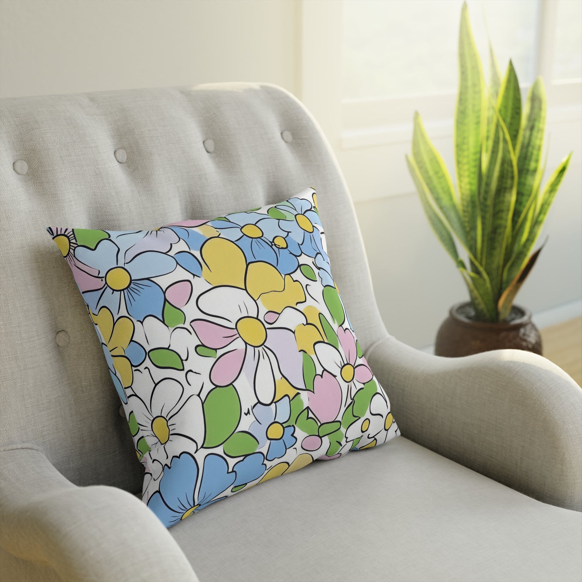 Vibrant Floral Cotton Throw Pillow, Artsulli - Art is Long, Life is Short, Home Decor, , , , , , , 
