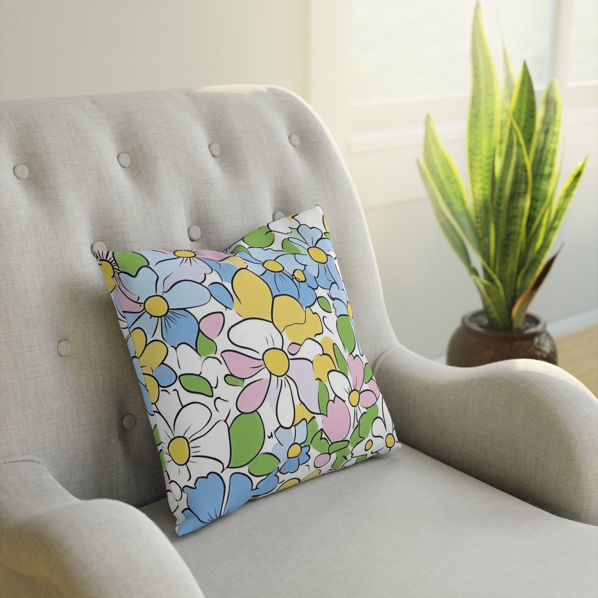 Vibrant Floral Cotton Throw Pillow, Artsulli - Art is Long, Life is Short, Home Decor, , , , , , , 