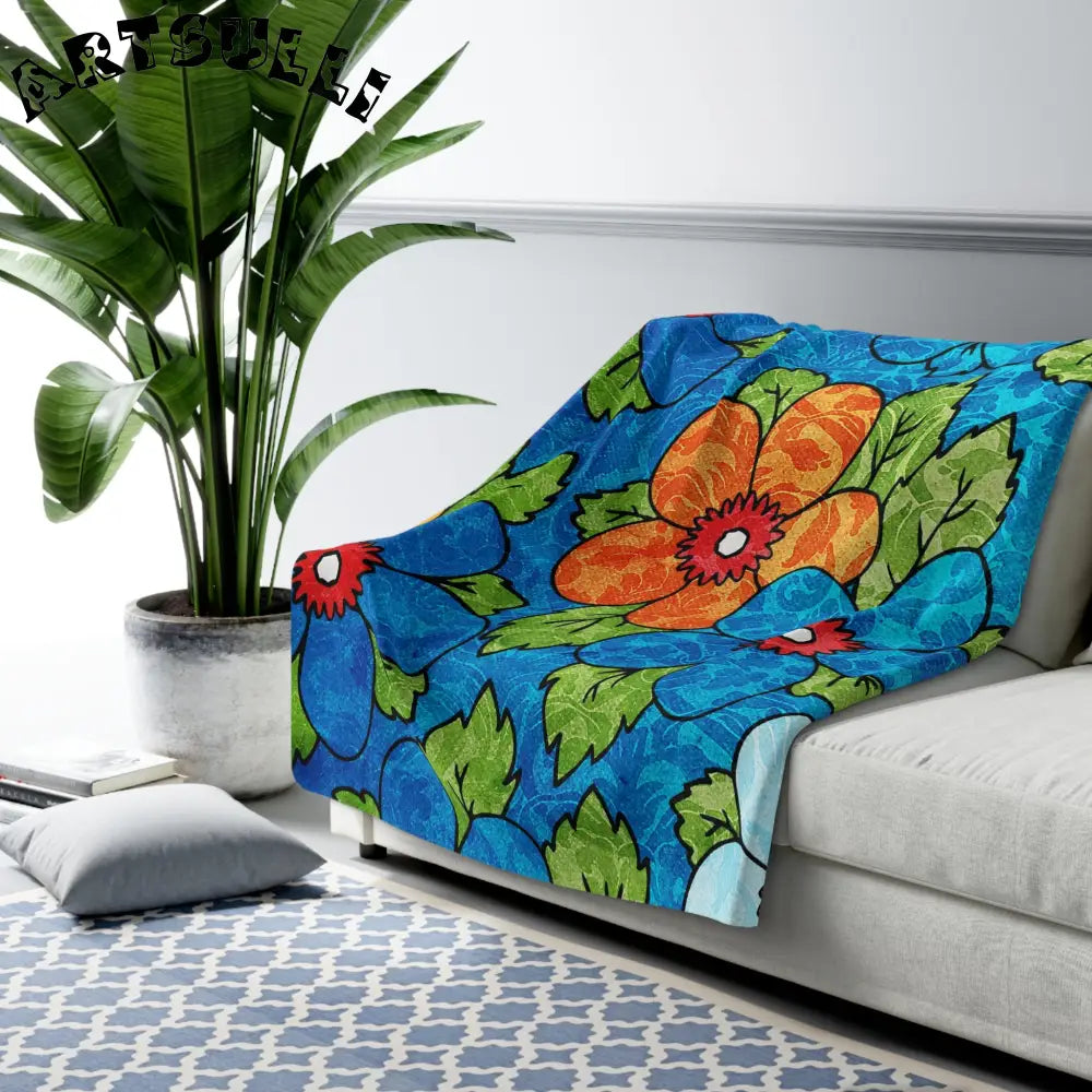 Vibrant Floral Cozy Fleece Blanket, Artsulli - Art is Long, Life is Short, Home Decor, , , , , , , 