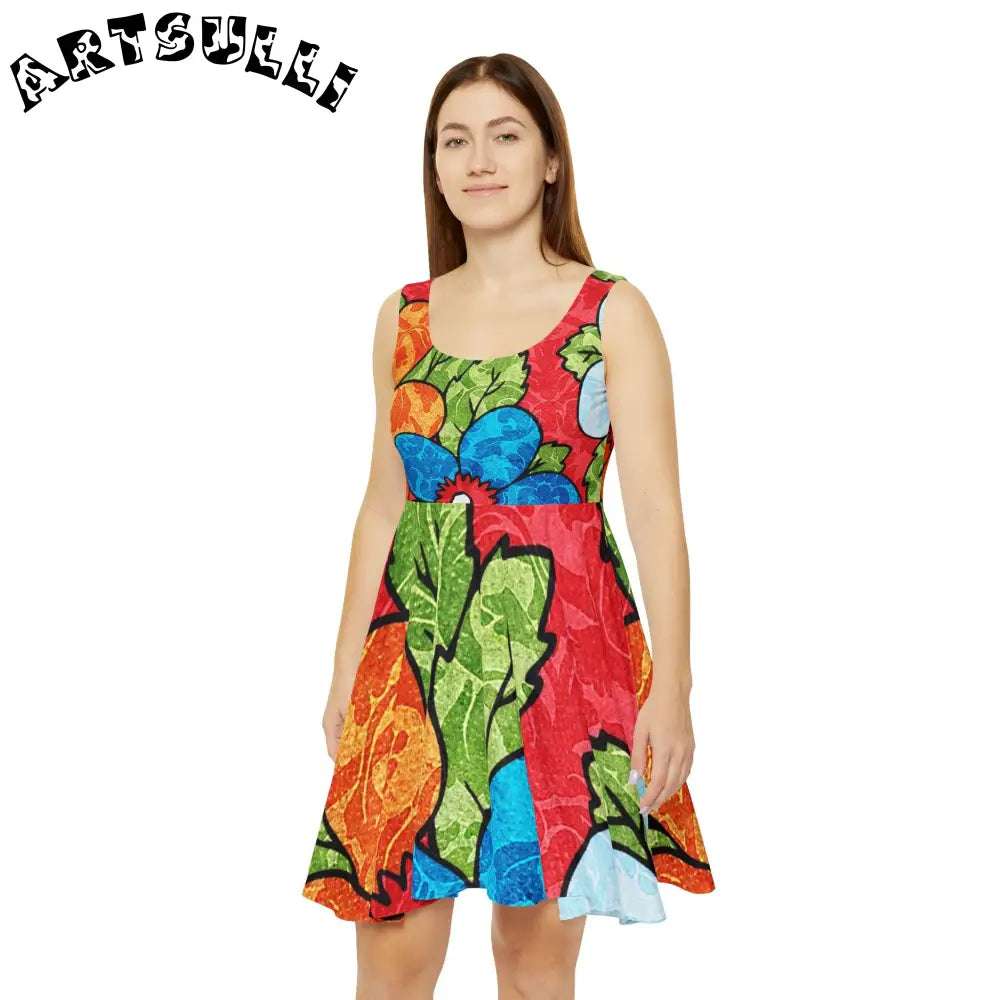 Vibrant Floral Custom Skater Dress, Artsulli - Art is Long, Life is Short, All Over Prints, , , , , , , 
