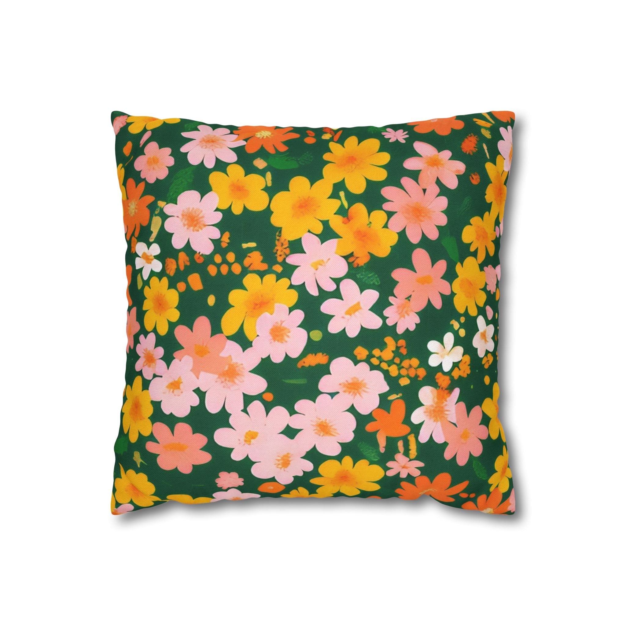 Vibrant Floral Dark Green Throw Pillow, Artsulli - Art is Long, Life is Short, Home Decor, Size, 14" × 14", , , , , 12058370356966024028