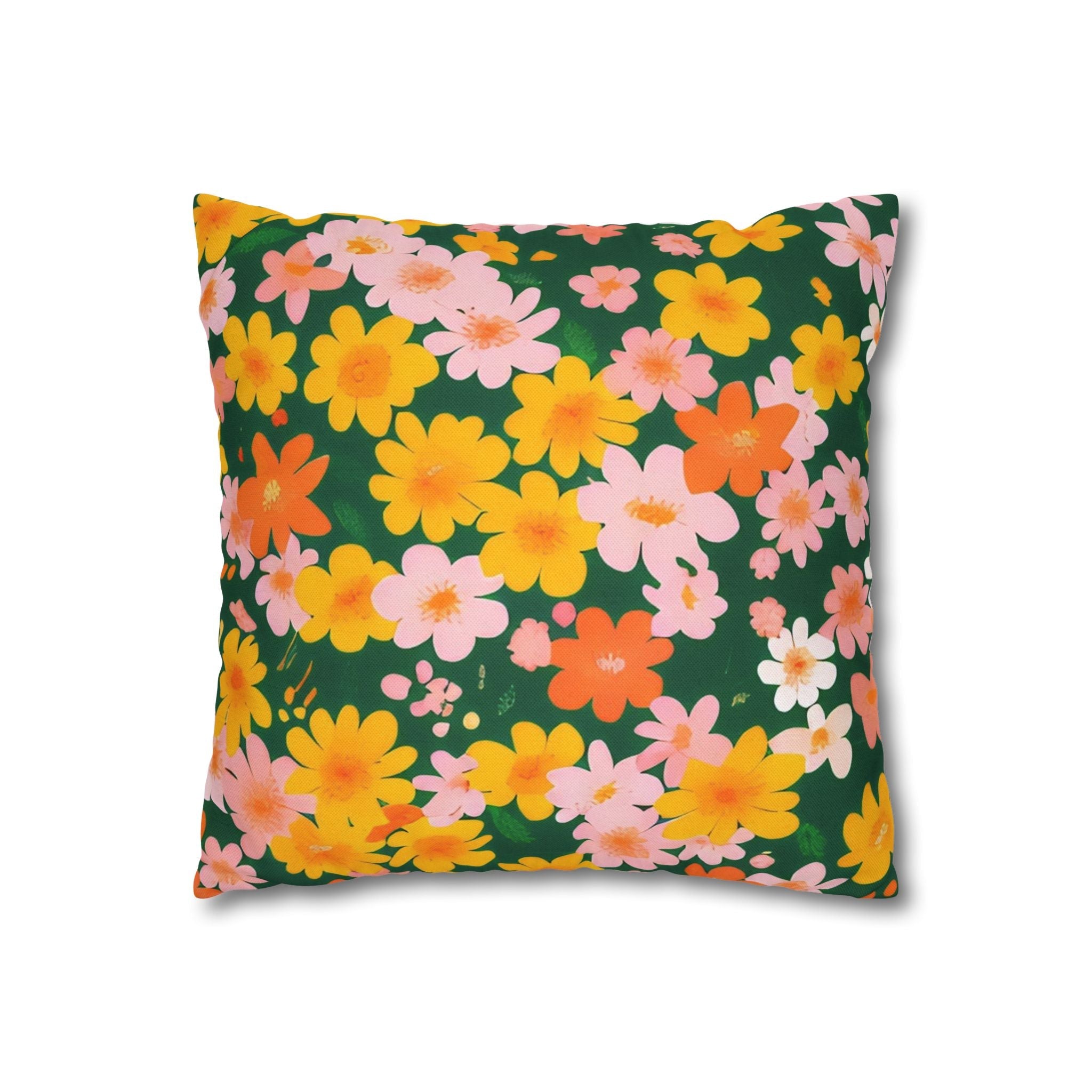 Vibrant Floral Dark Green Throw Pillow, Artsulli - Art is Long, Life is Short, Home Decor, , , , , , , 