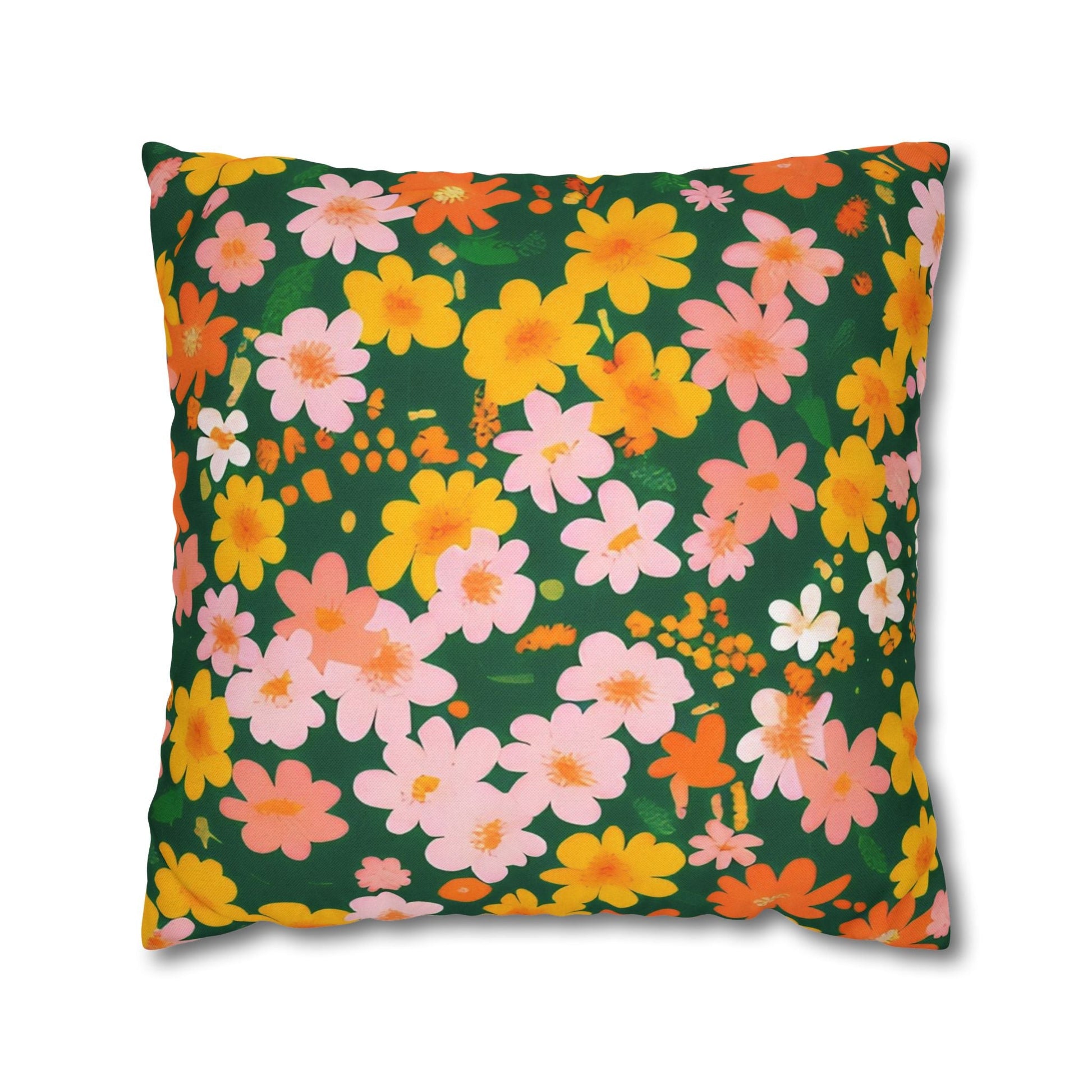 Vibrant Floral Dark Green Throw Pillow, Artsulli - Art is Long, Life is Short, Home Decor, Size, 20" × 20", , , , , 17396176134714894479