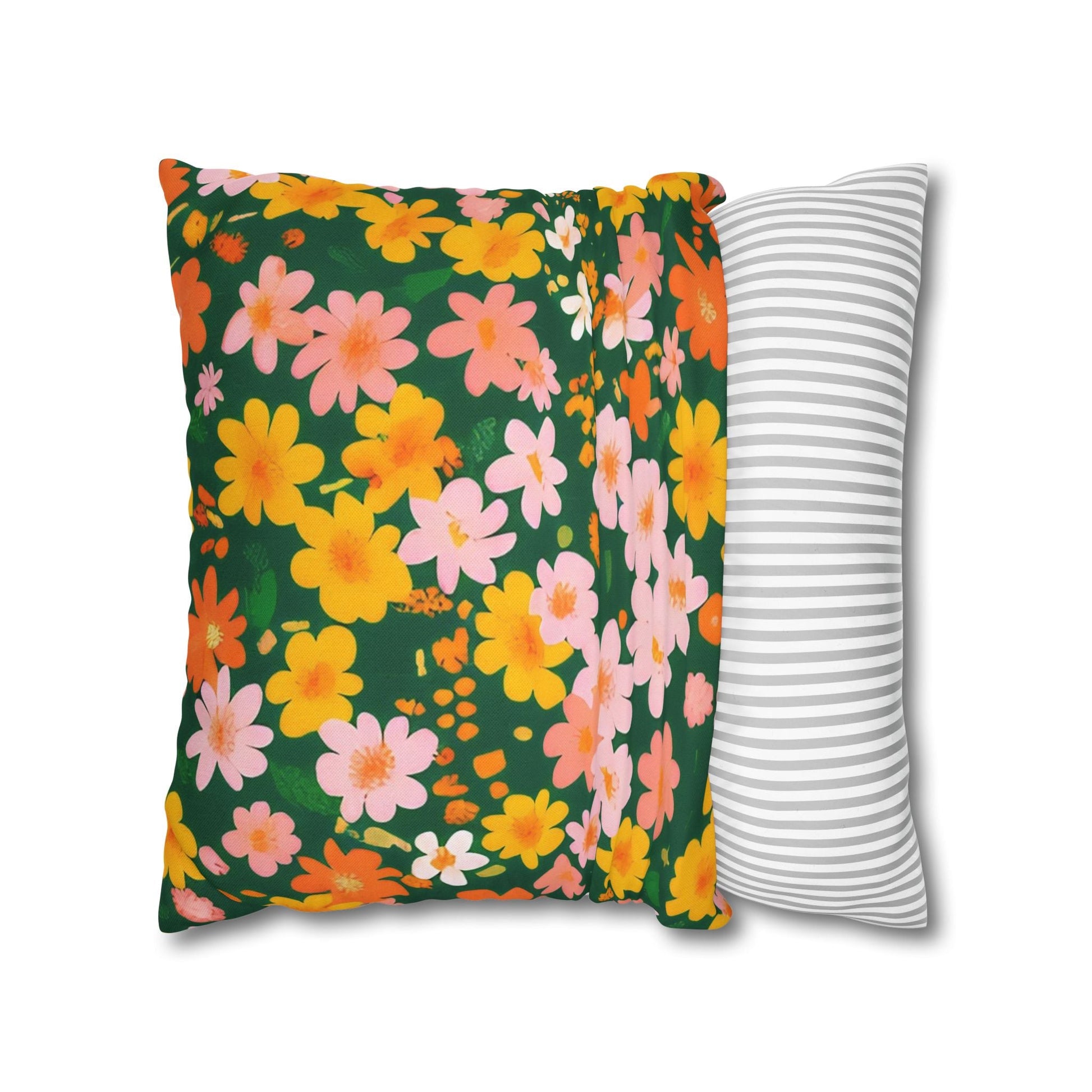 Vibrant Floral Dark Green Throw Pillow, Artsulli - Art is Long, Life is Short, Home Decor, , , , , , , 