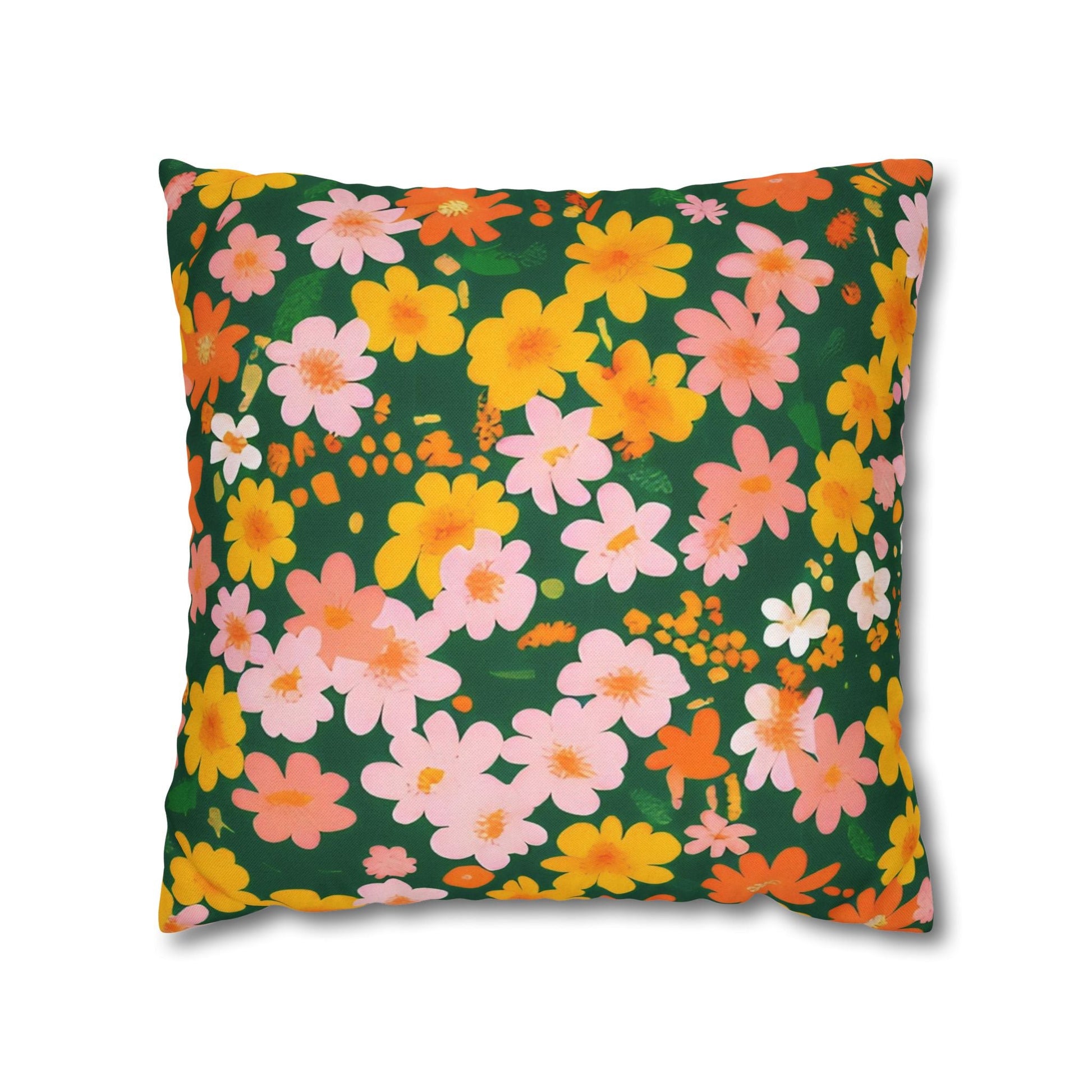 Vibrant Floral Dark Green Throw Pillow, Artsulli - Art is Long, Life is Short, Home Decor, Size, 18" × 18", , , , , 22018493310441728473