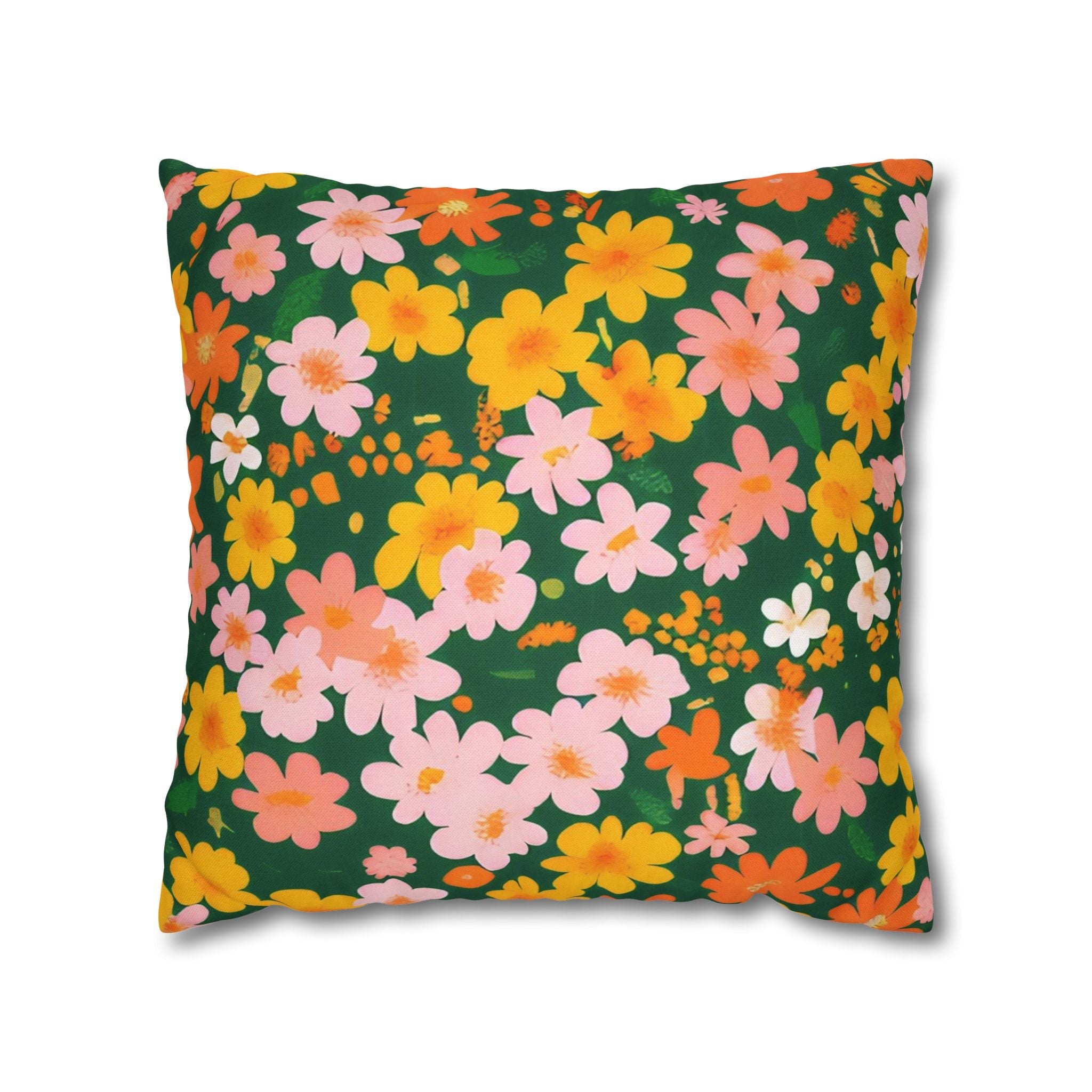 Vibrant Floral Dark Green Throw Pillow, Artsulli - Art is Long, Life is Short, Home Decor, Size, 18" × 18", , , , , 22018493310441728473