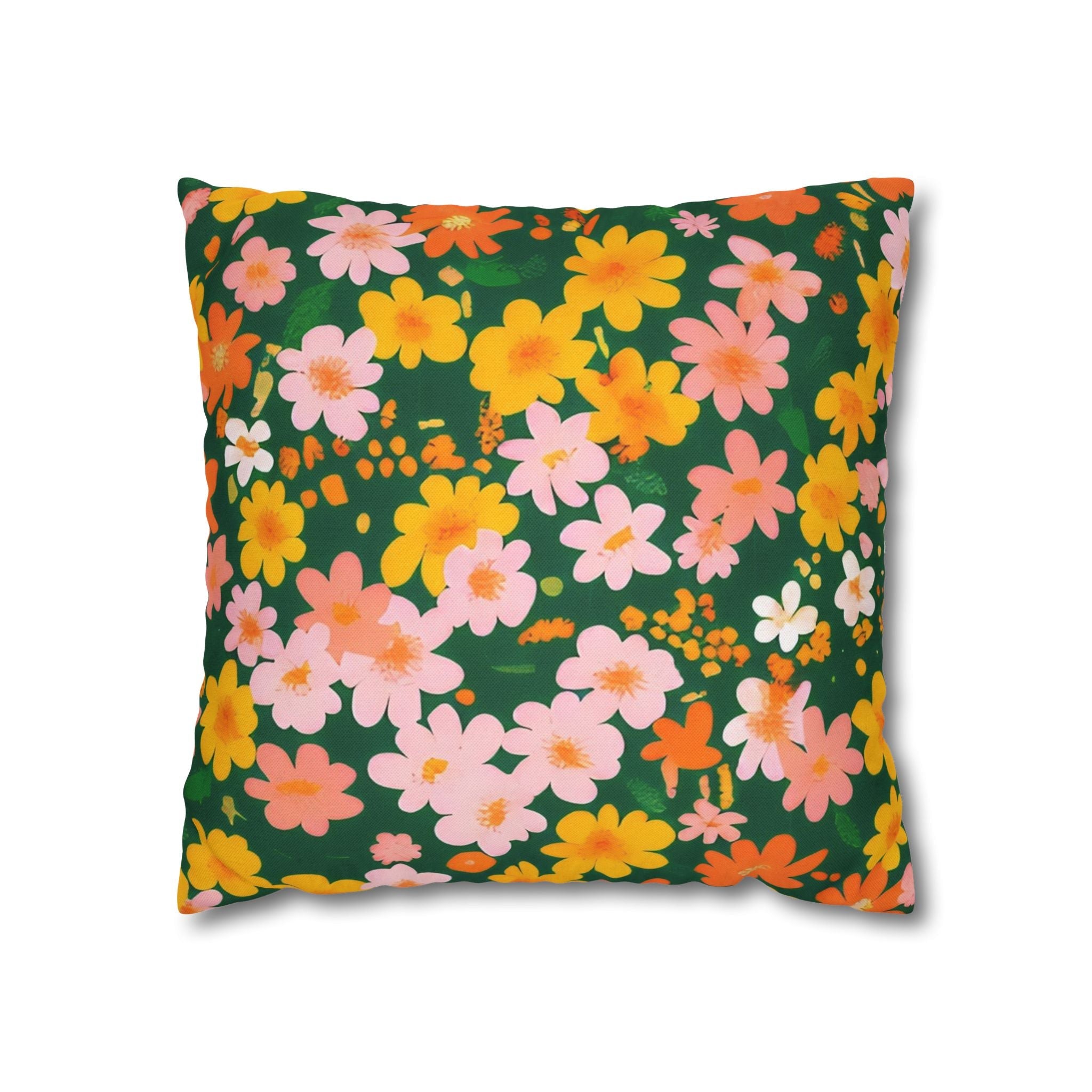 Vibrant Floral Dark Green Throw Pillow, Artsulli - Art is Long, Life is Short, Home Decor, Size, 16" × 16", , , , , 32390900960098499667