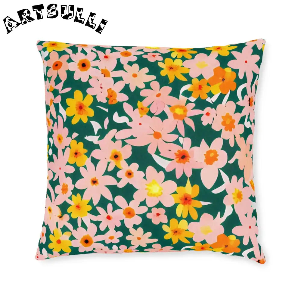 Vibrant Floral Faux Suede Throw Pillow, Artsulli - Art is Long, Life is Short, Home Decor, Size, 22" × 22", , , , , 13896429812427609483