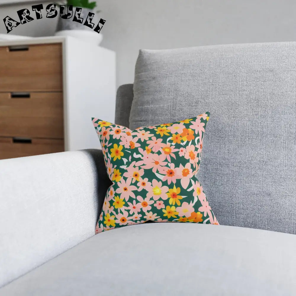 Vibrant Floral Faux Suede Throw Pillow, Artsulli - Art is Long, Life is Short, Home Decor, , , , , , , 