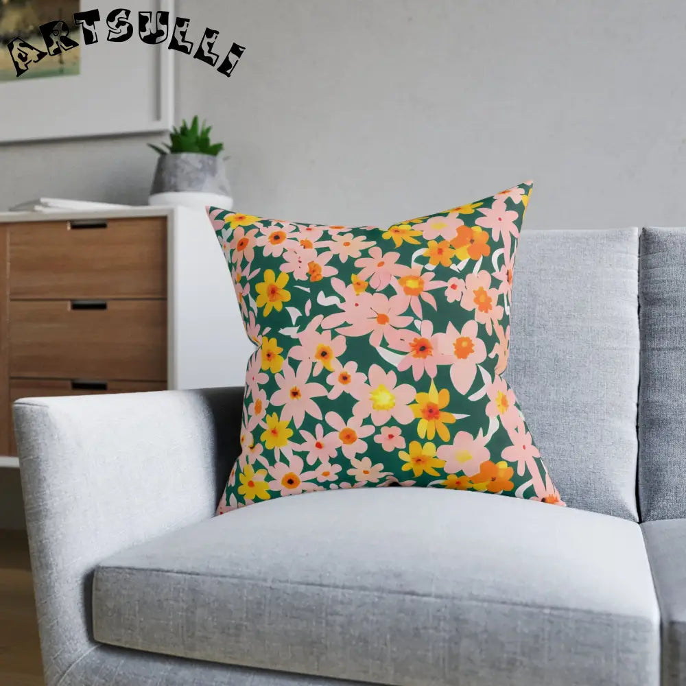 Vibrant Floral Faux Suede Throw Pillow, Artsulli - Art is Long, Life is Short, Home Decor, , , , , , , 