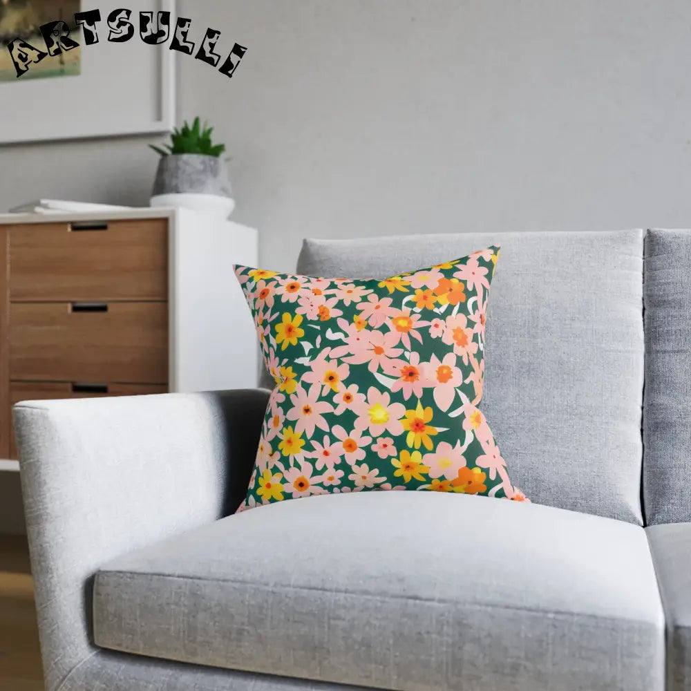 Vibrant Floral Faux Suede Throw Pillow, Artsulli - Art is Long, Life is Short, Home Decor, , , , , , , 