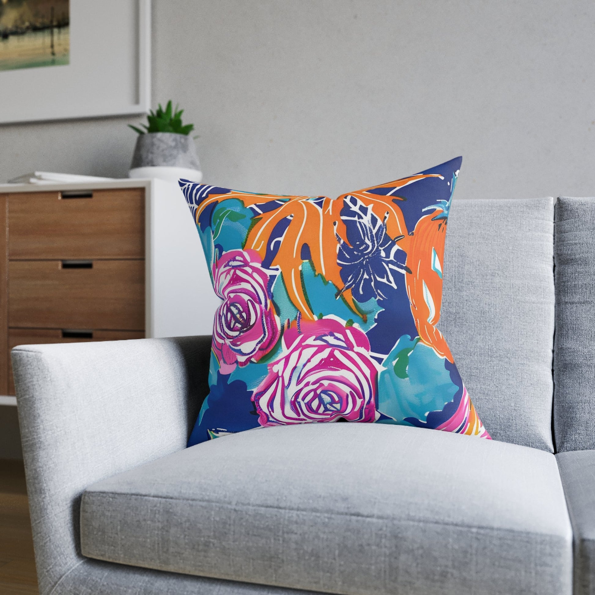 Vibrant Floral Faux Suede Throw Pillow, Artsulli - Art is Long, Life is Short, Home Decor, , , , , , , 