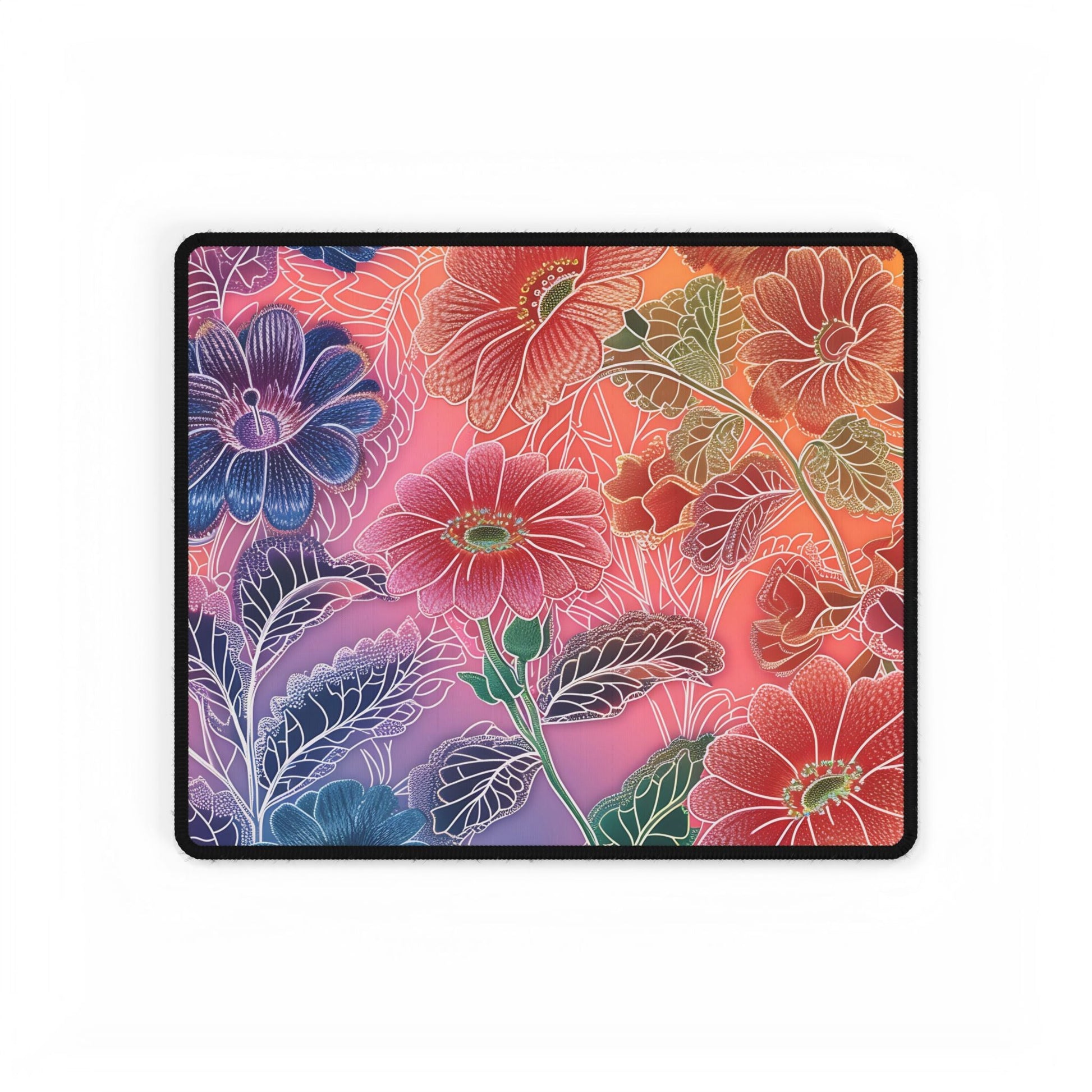 Vibrant Floral Gradient Desk Mat, Artsulli - Art is Long, Life is Short, Home Decor, Size, 14.4" × 12.1", , , , , 11168982259986859458