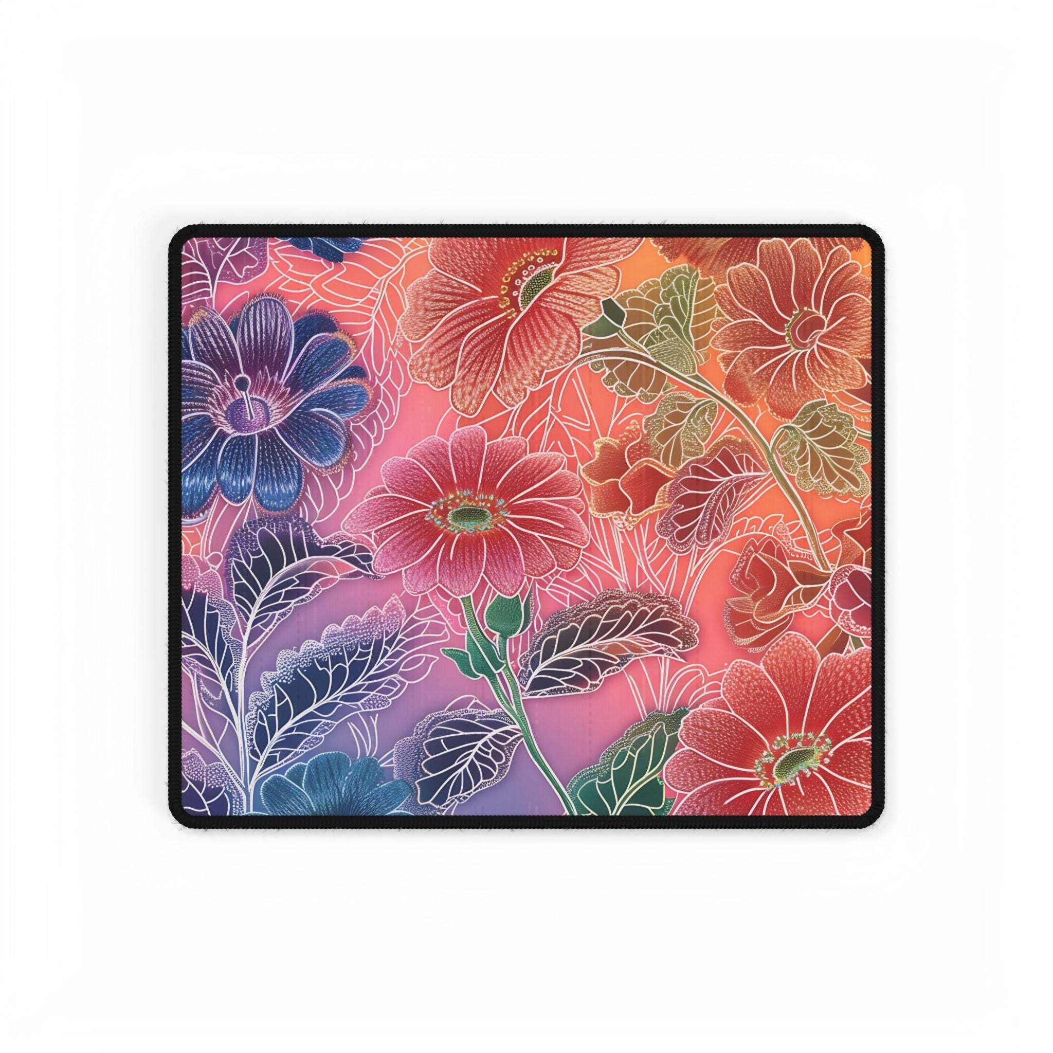 Vibrant Floral Gradient Desk Mat, Artsulli - Art is Long, Life is Short, Home Decor, Size, 14.4" × 12.1", , , , , 11168982259986859458