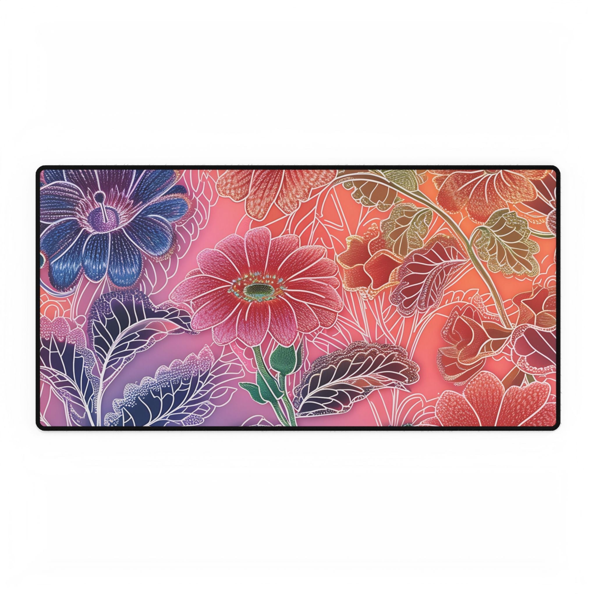 Vibrant Floral Gradient Desk Mat, Artsulli - Art is Long, Life is Short, Home Decor, Size, 31.5" × 15.5", , , , , 12854776915836102826